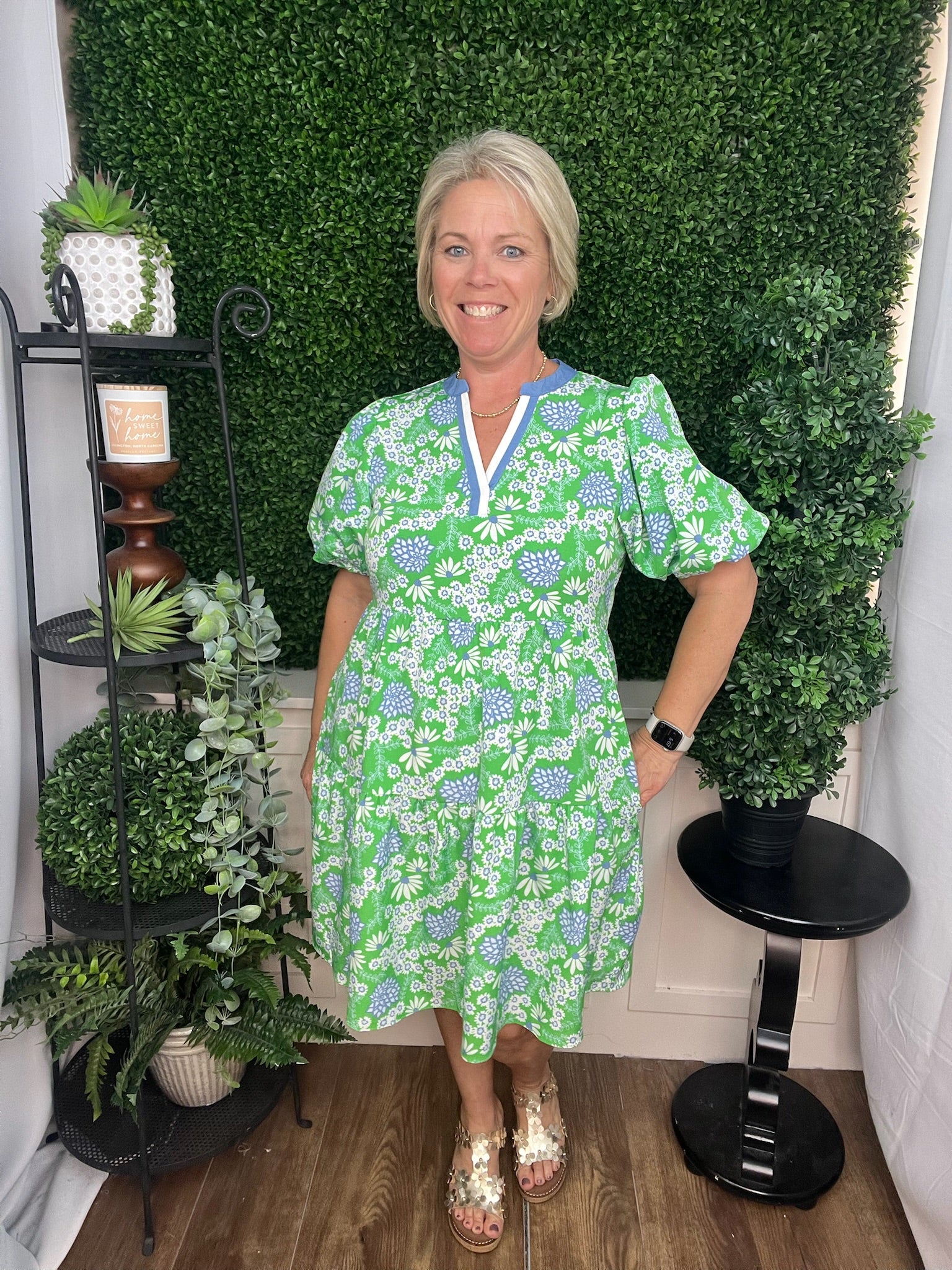 MINI DRESS KINSLEY DAISY CHAIN GREEN