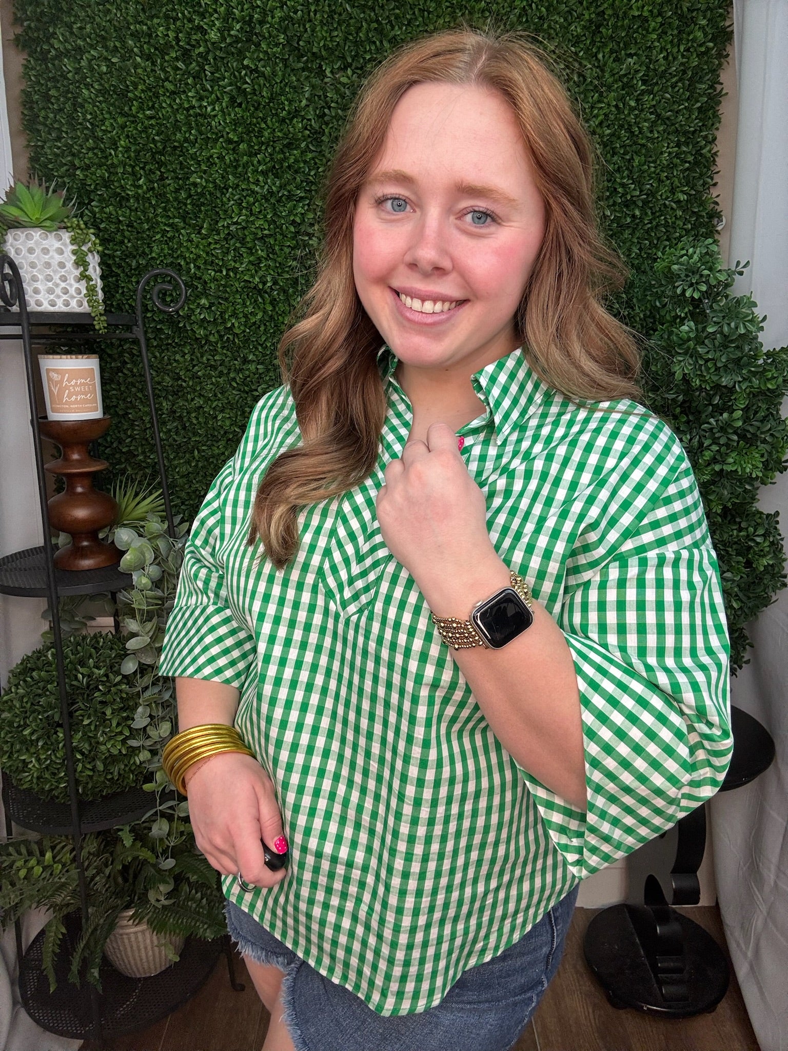 Gingham Relaxed Button Blouse