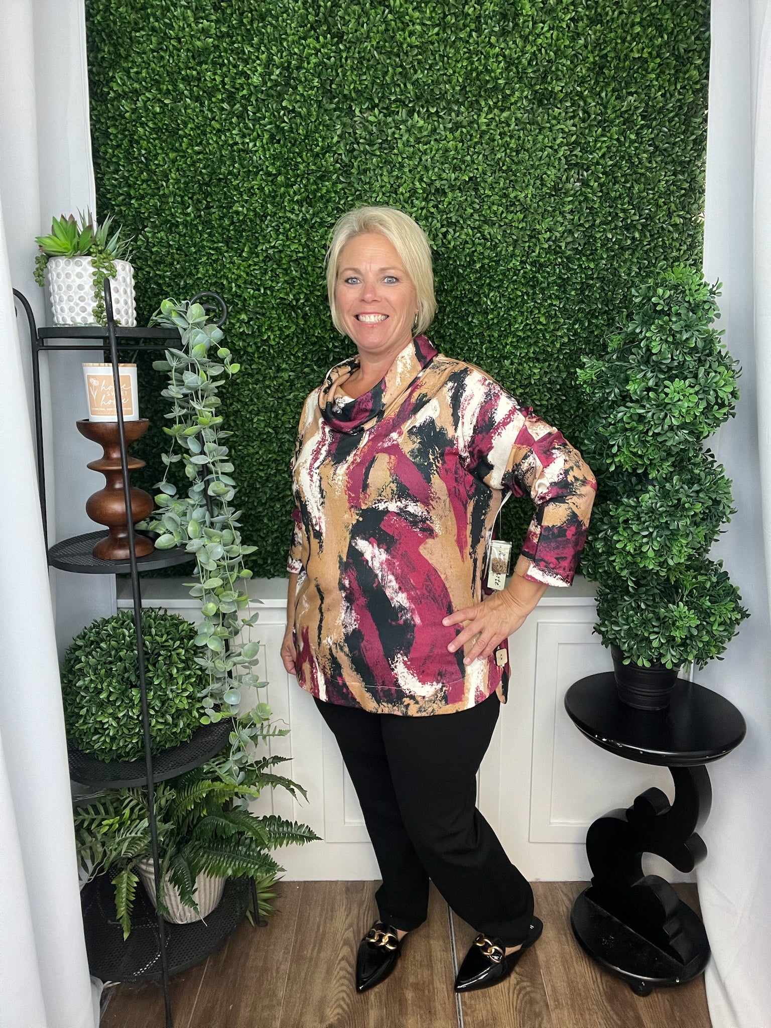 PRINTED HACCI COWEL NECK POPOVER MULTI