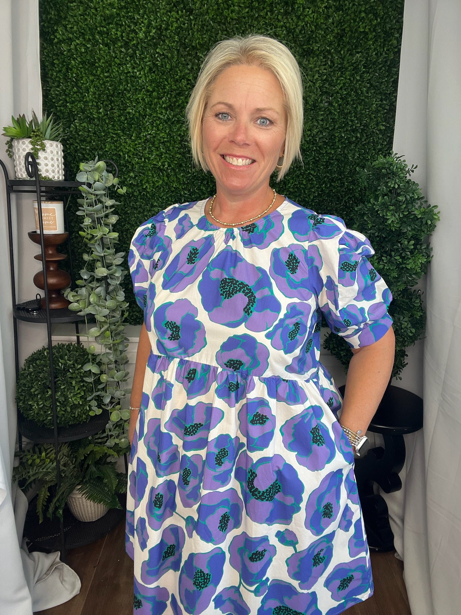 PRINTED ROUND NECK MINI DRESS - LILAC