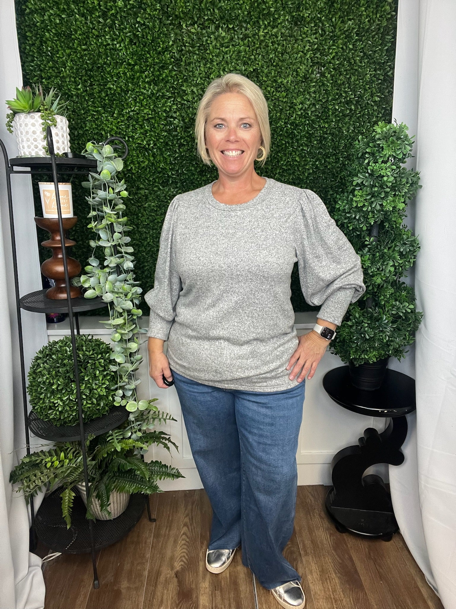 ANGELICA SOLID LONG SLEEVE TOP - OATMEAL