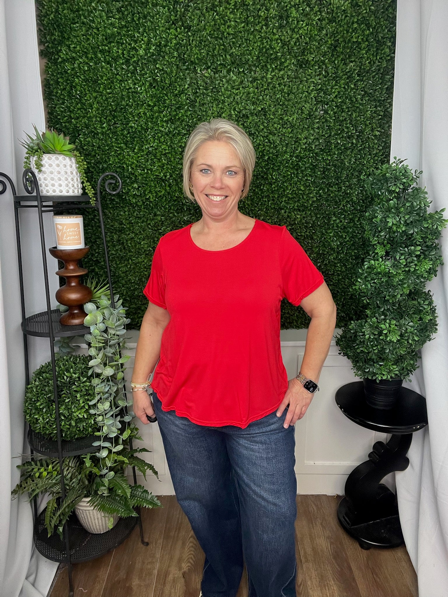 ERIN PLEAT BACK TEE - TANGO RED