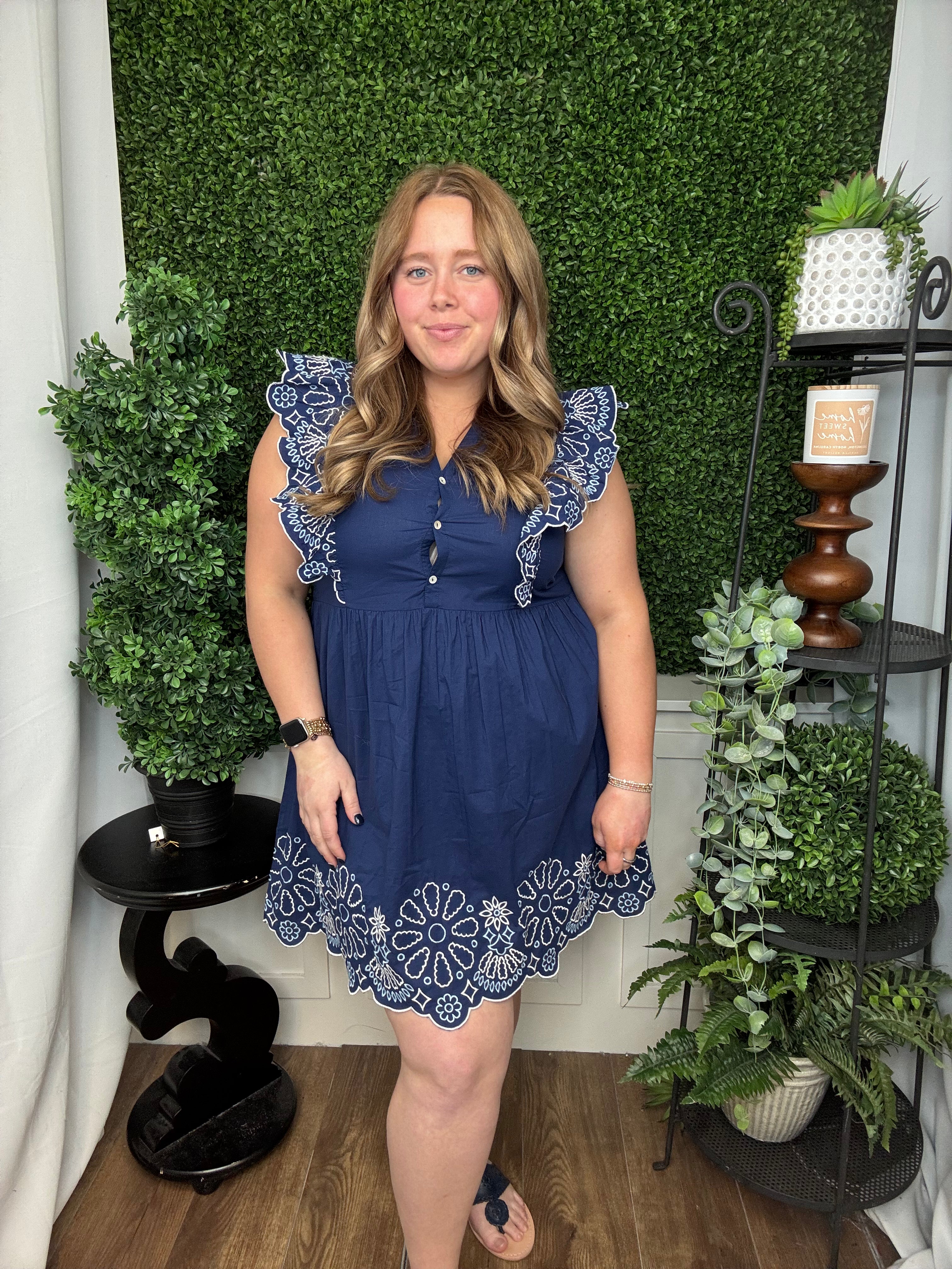 OAKES EMBROIDERED DRESS - BLUE