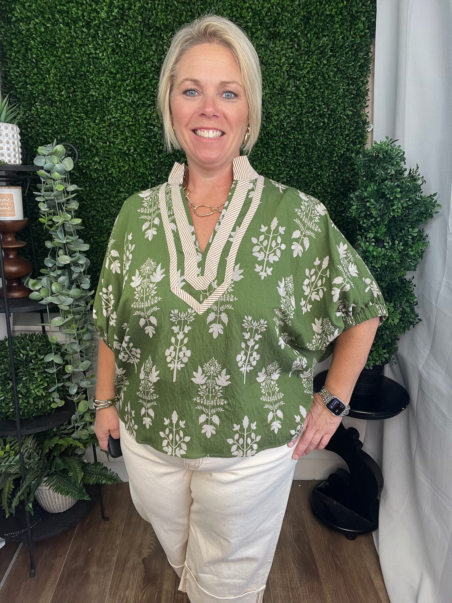 BUBBLE SLV BLOUSE - OLIVE