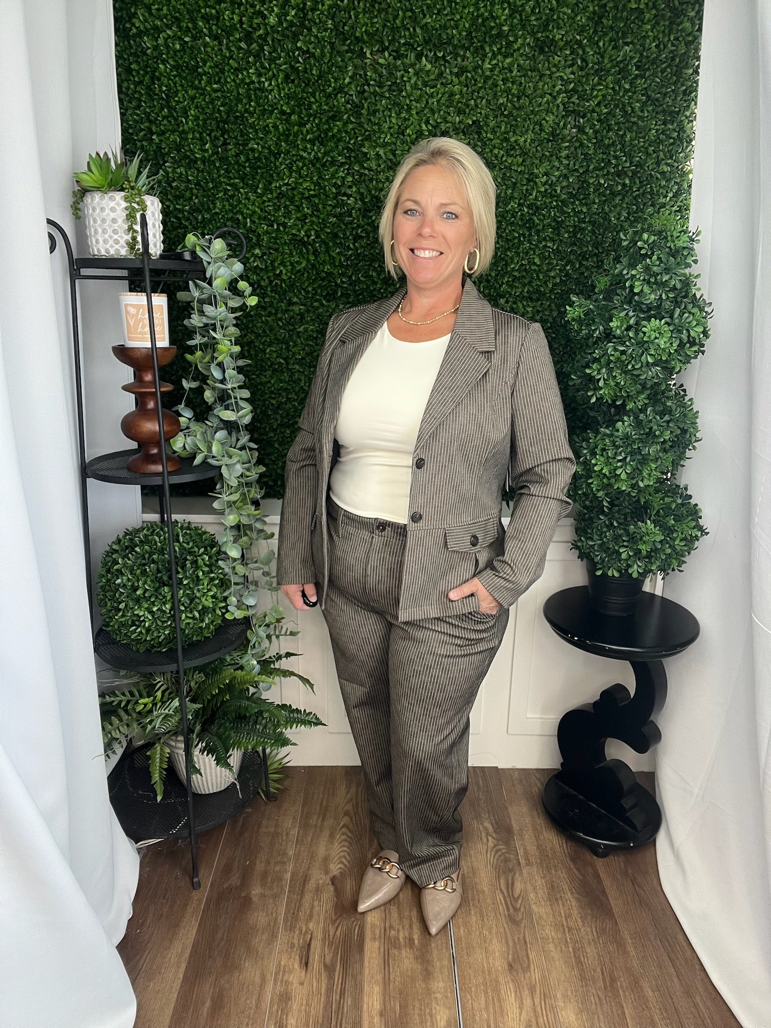 WIDE LEG CROP TROUSER W/FLAP POCKETS CAMEL/SAND STRIPE