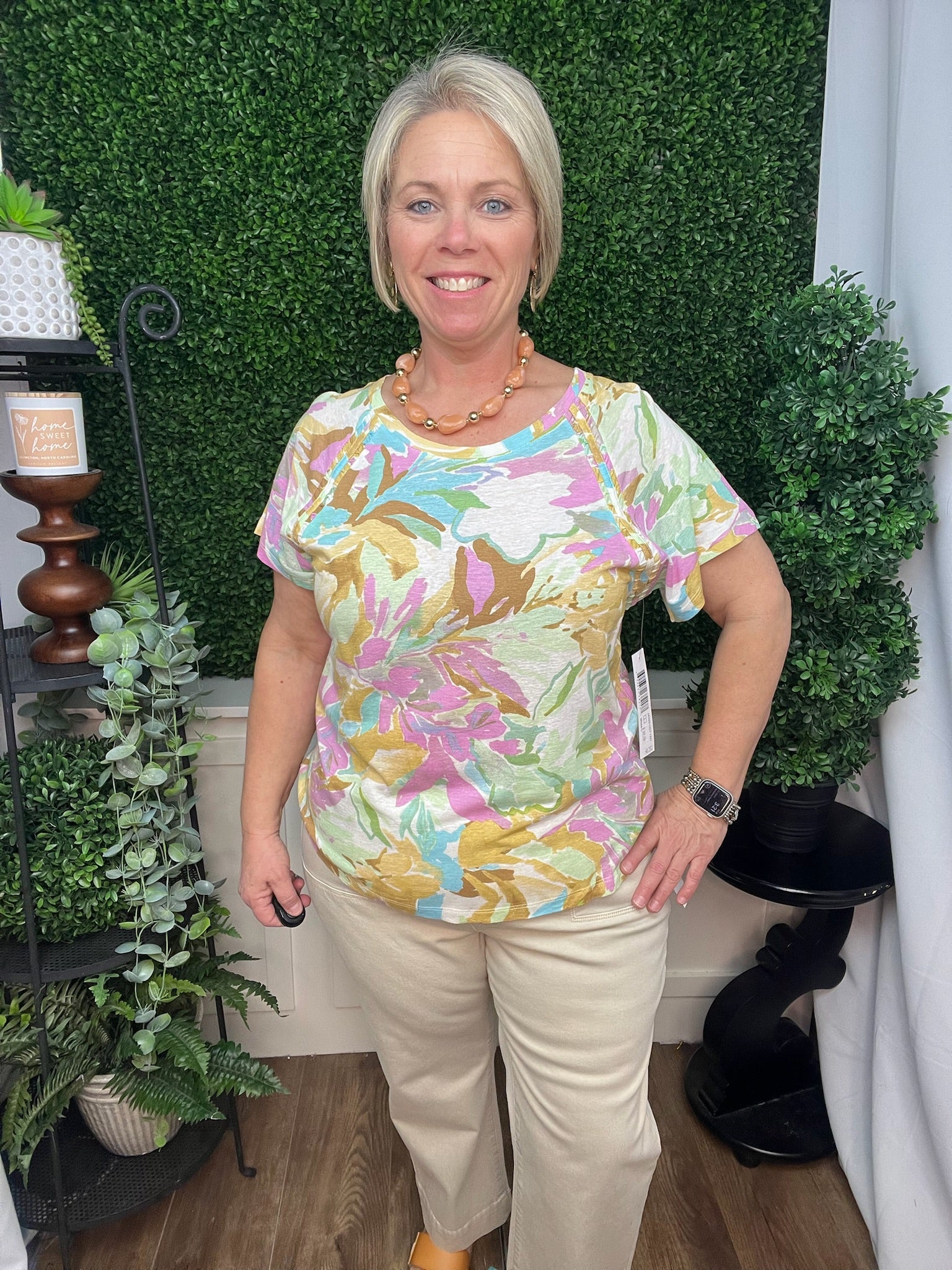 SS SCOOP NECK TOP W/PLEATING DETAIL - WISTERIA