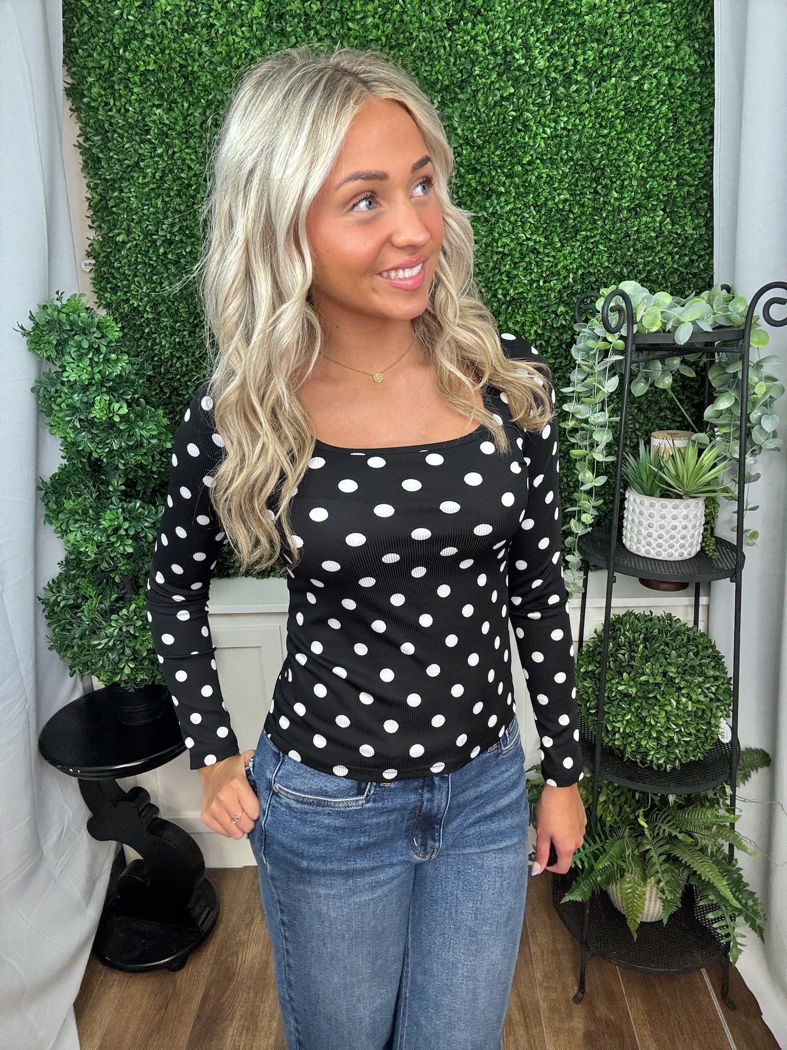 Square Neck Long Sleeve - Polka Dot