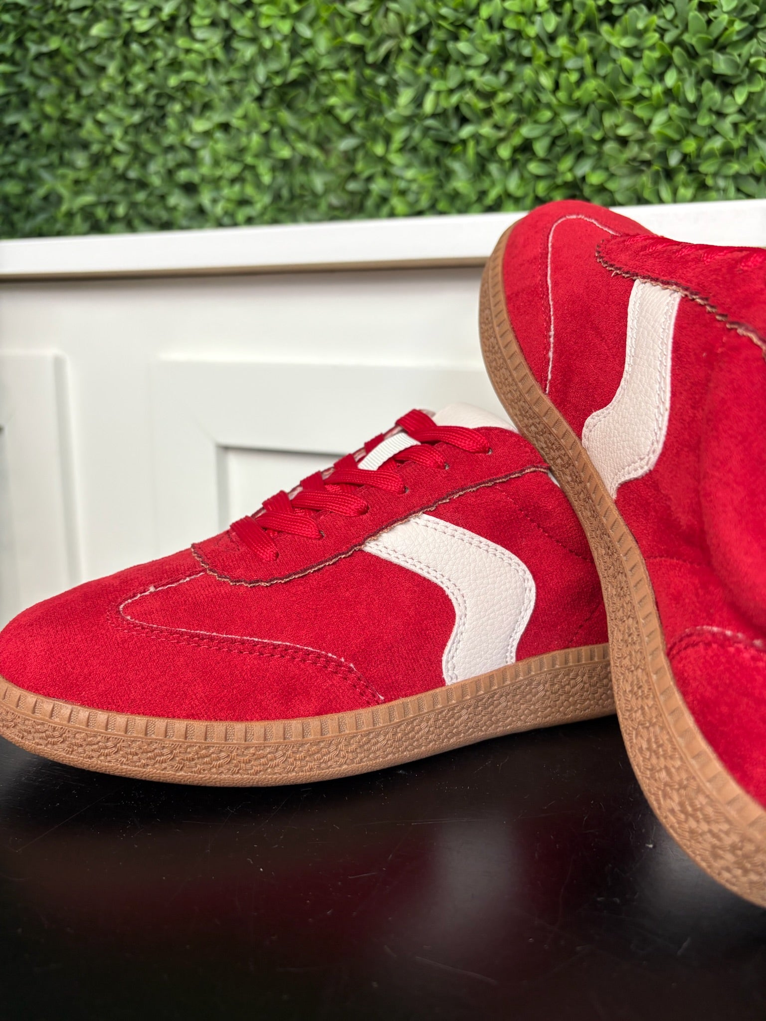 SPOILER ALERT - RED FAUX SUEDE