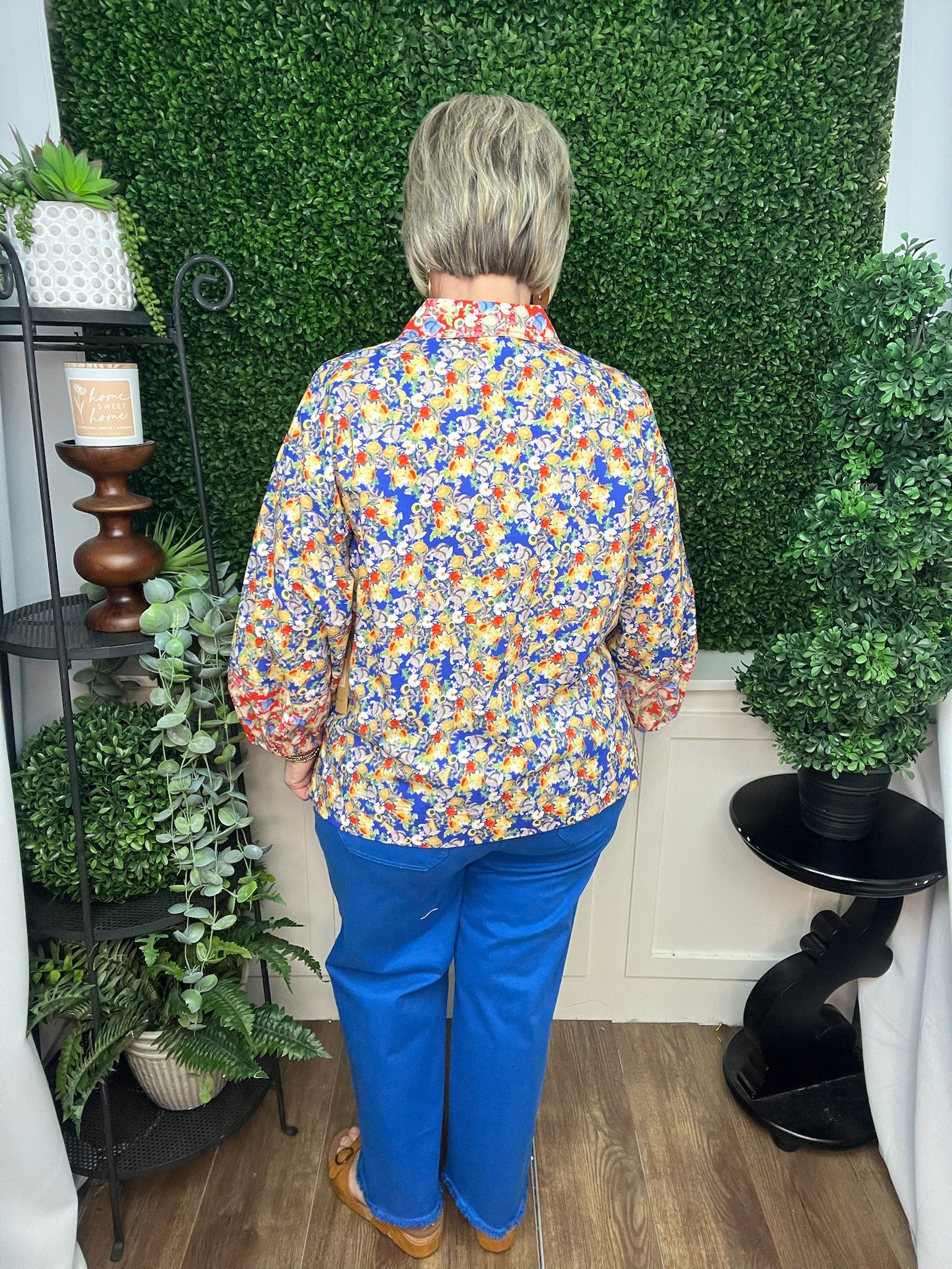 WIDE LEG CROP PANT W/PLEATED PATCH POCKET DETAIL - BLUE