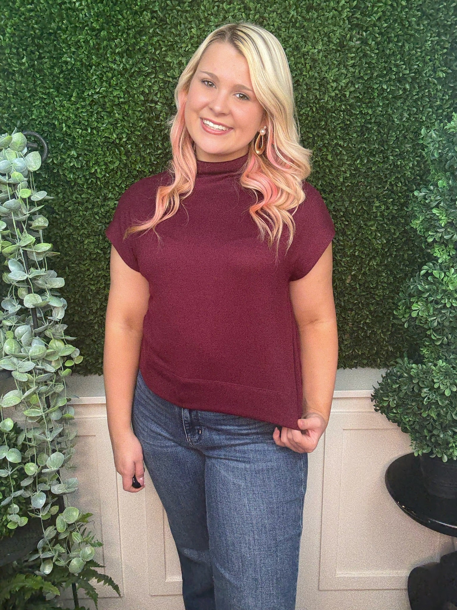 SOLID KNIT MOCK NECK PULLOVER TOP