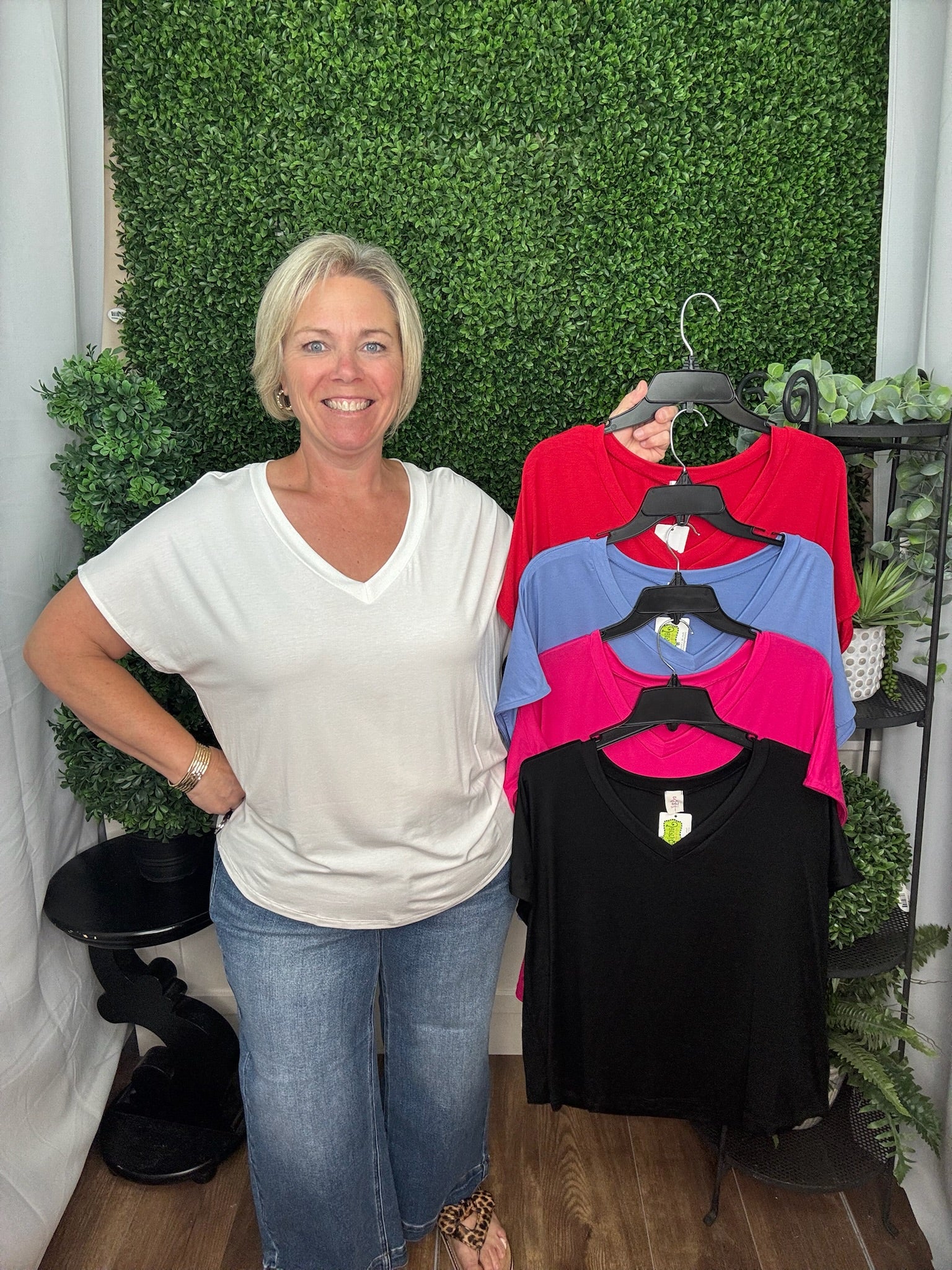 Relaxed Fit Short Sleeve V Neck Top