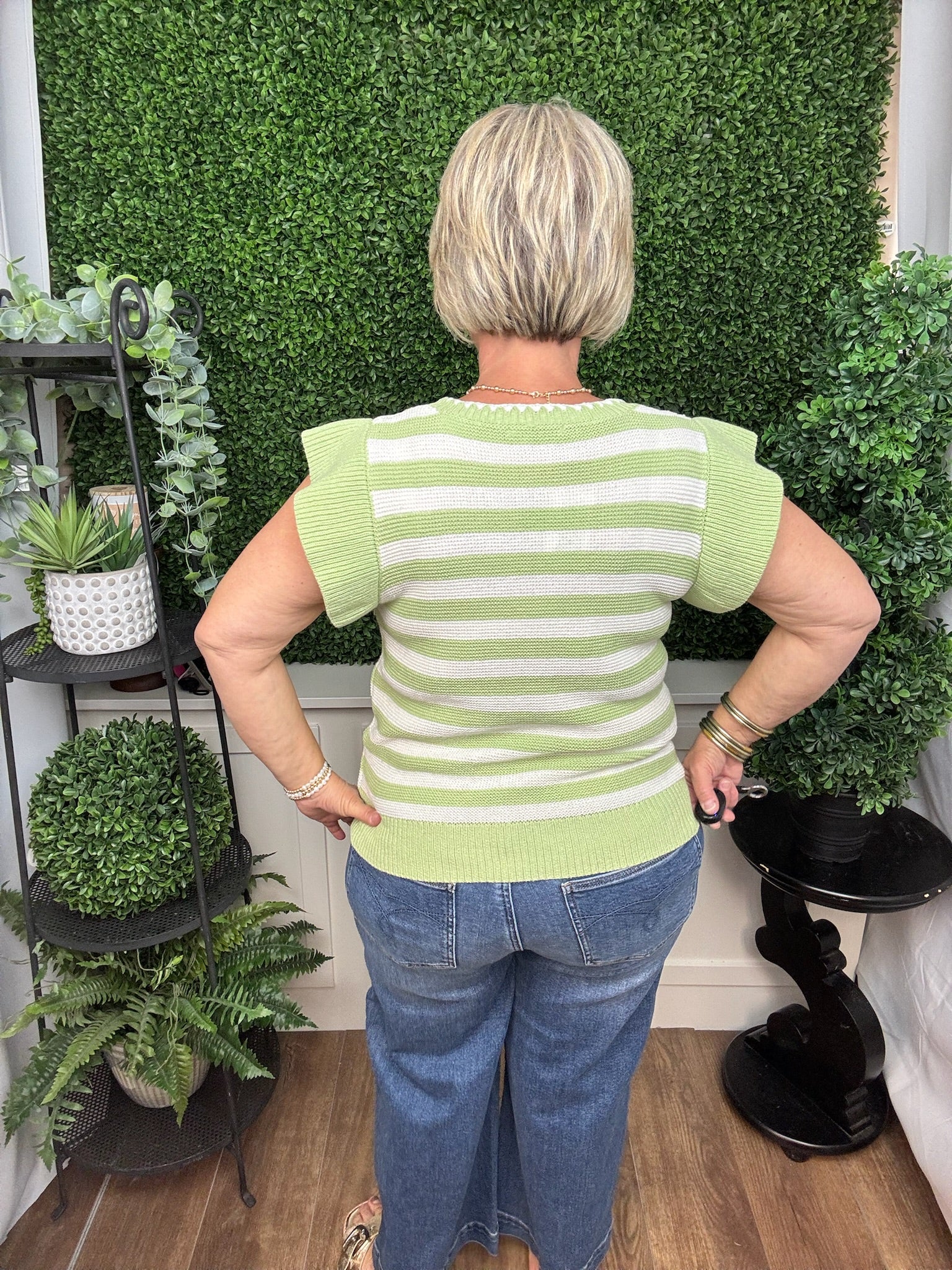 Striped Cap Sleeve Knit Sweater