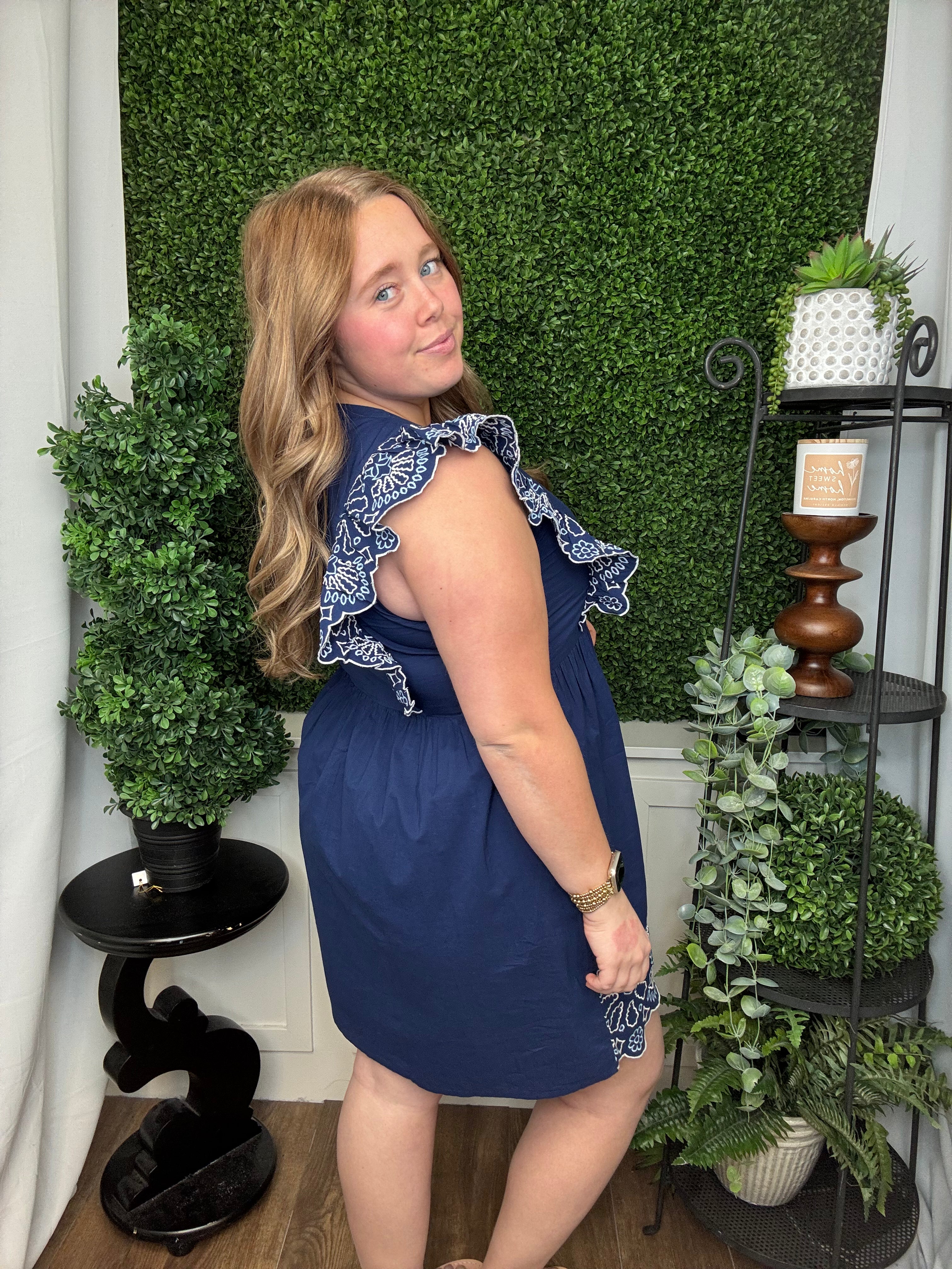 OAKES EMBROIDERED DRESS - BLUE