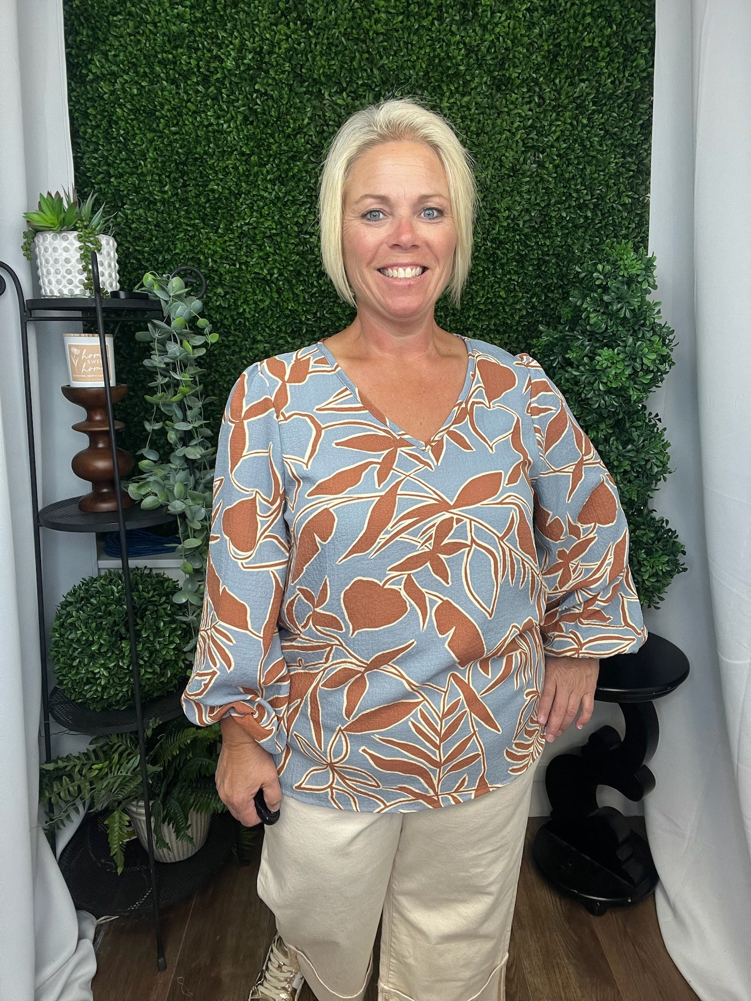 JULIAS FLORAL PRINT TOP - JADE/CHOCO