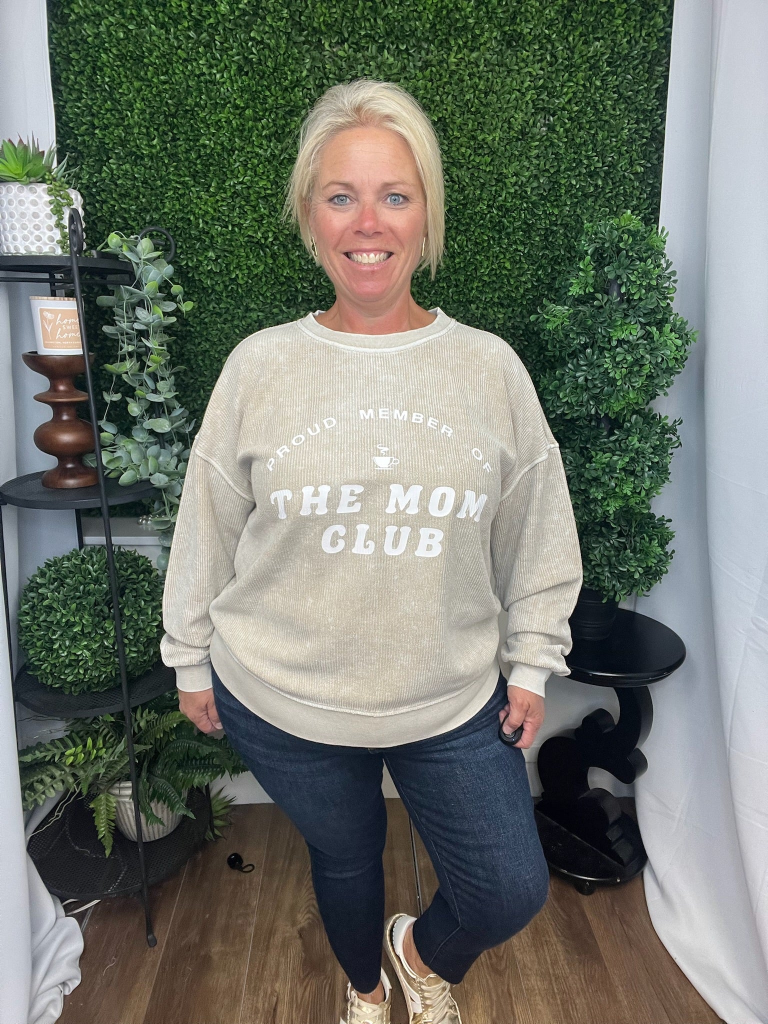 MOM CLUB GRAPHIC WASHED LS TOP - KHAKI