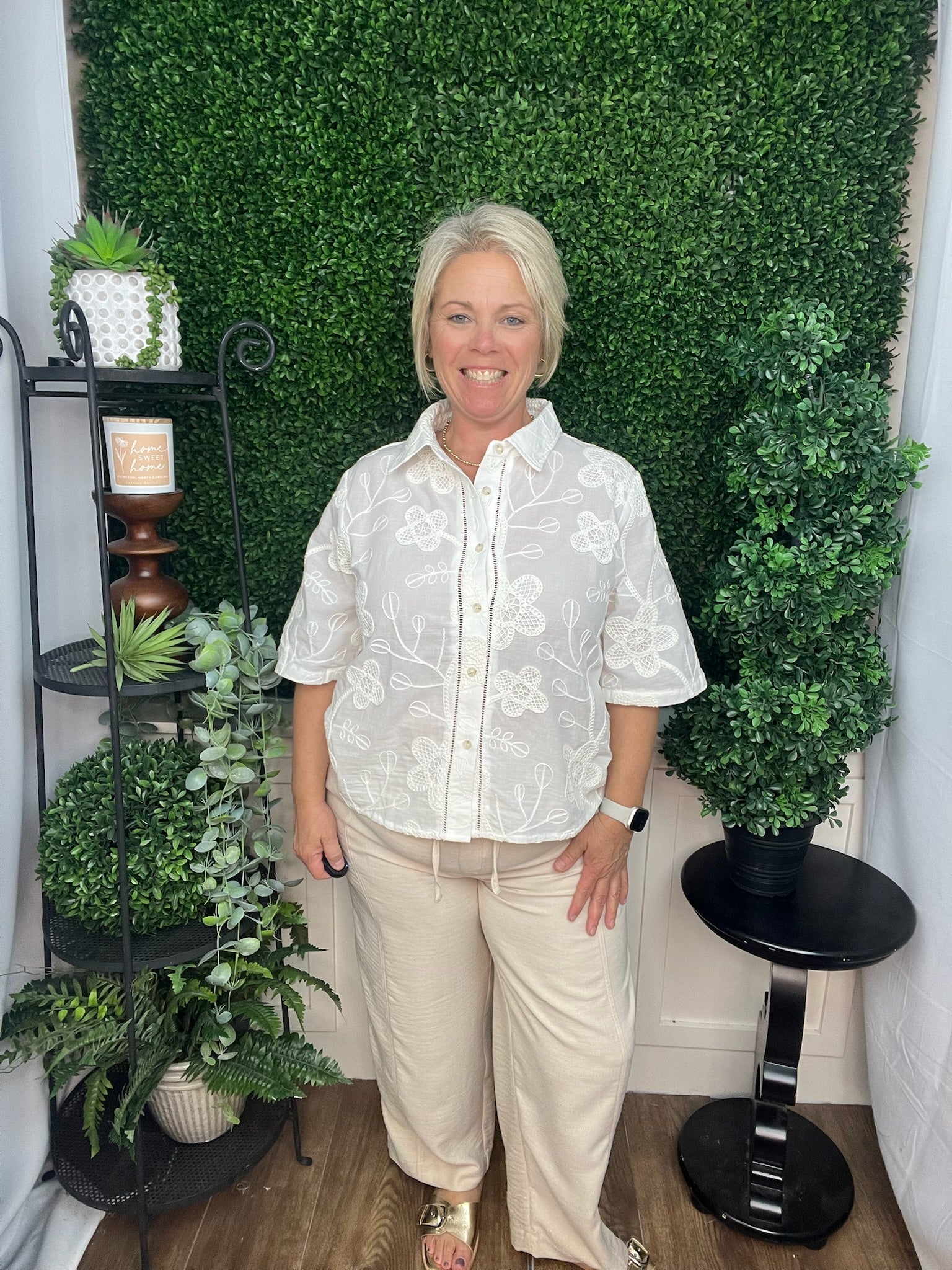 WHITE SHEER HALF SLEEVE SHIRT