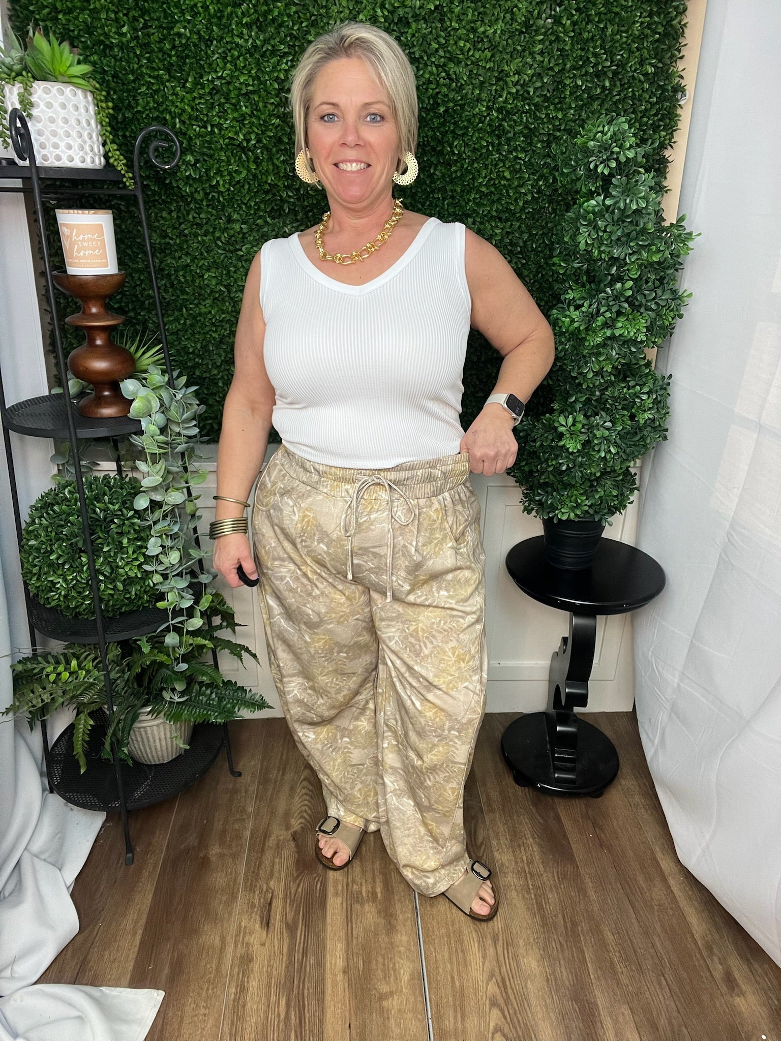 Taupe Camo Print Drawstring Jogger Pants