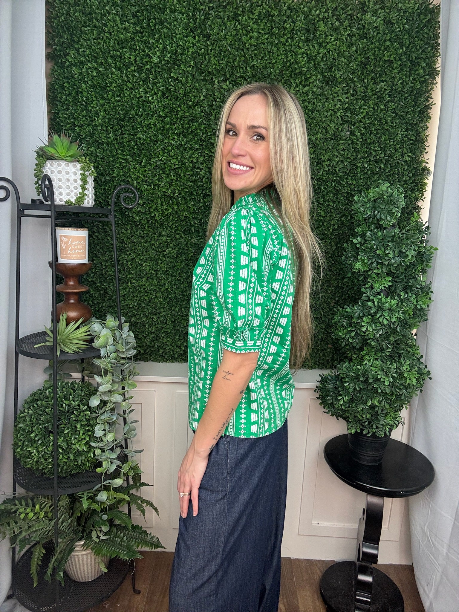 TOP COLETTE HERITAGE STITCH GREEN