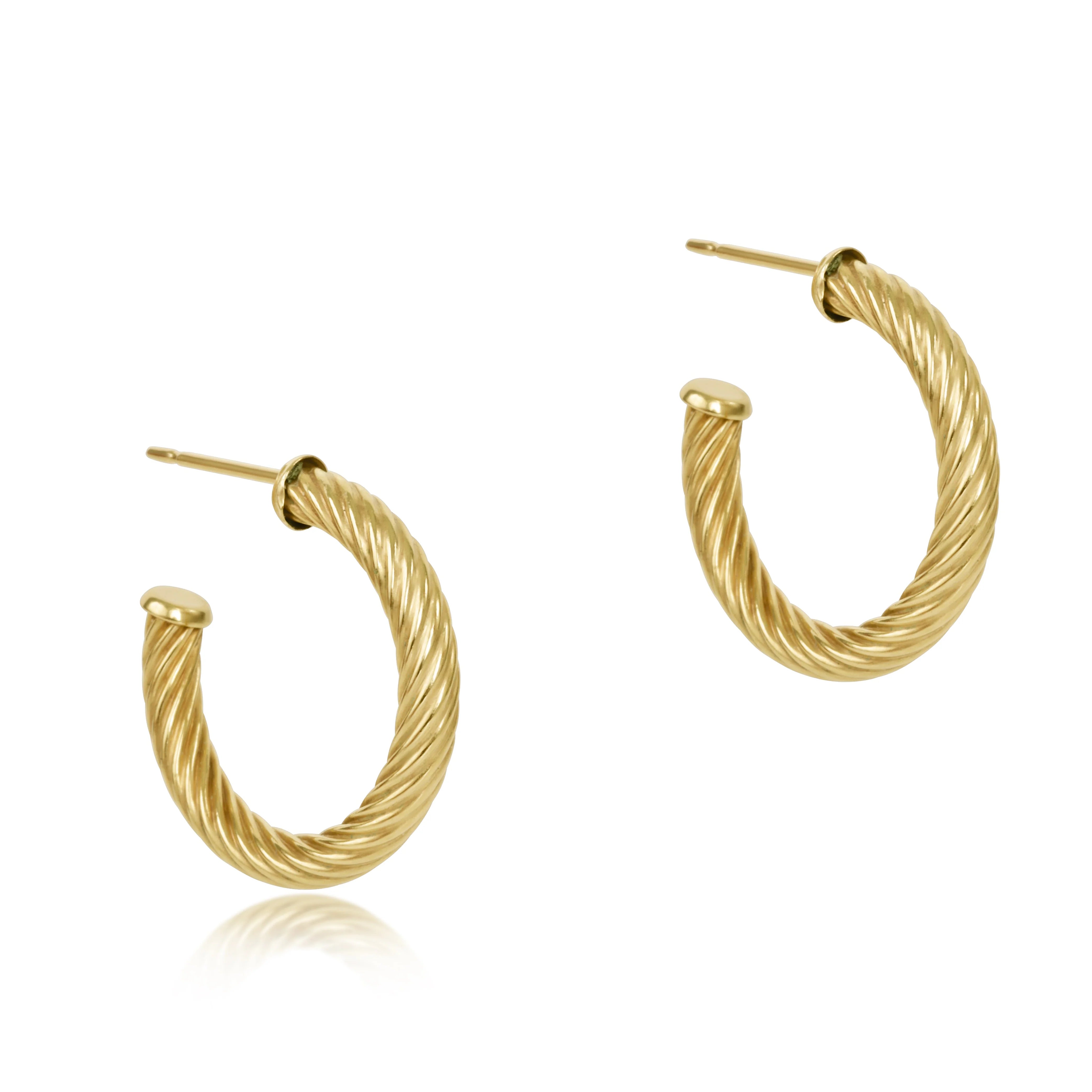 Round Gold 1.125" Post Hoop - 4mm - Textured Twist