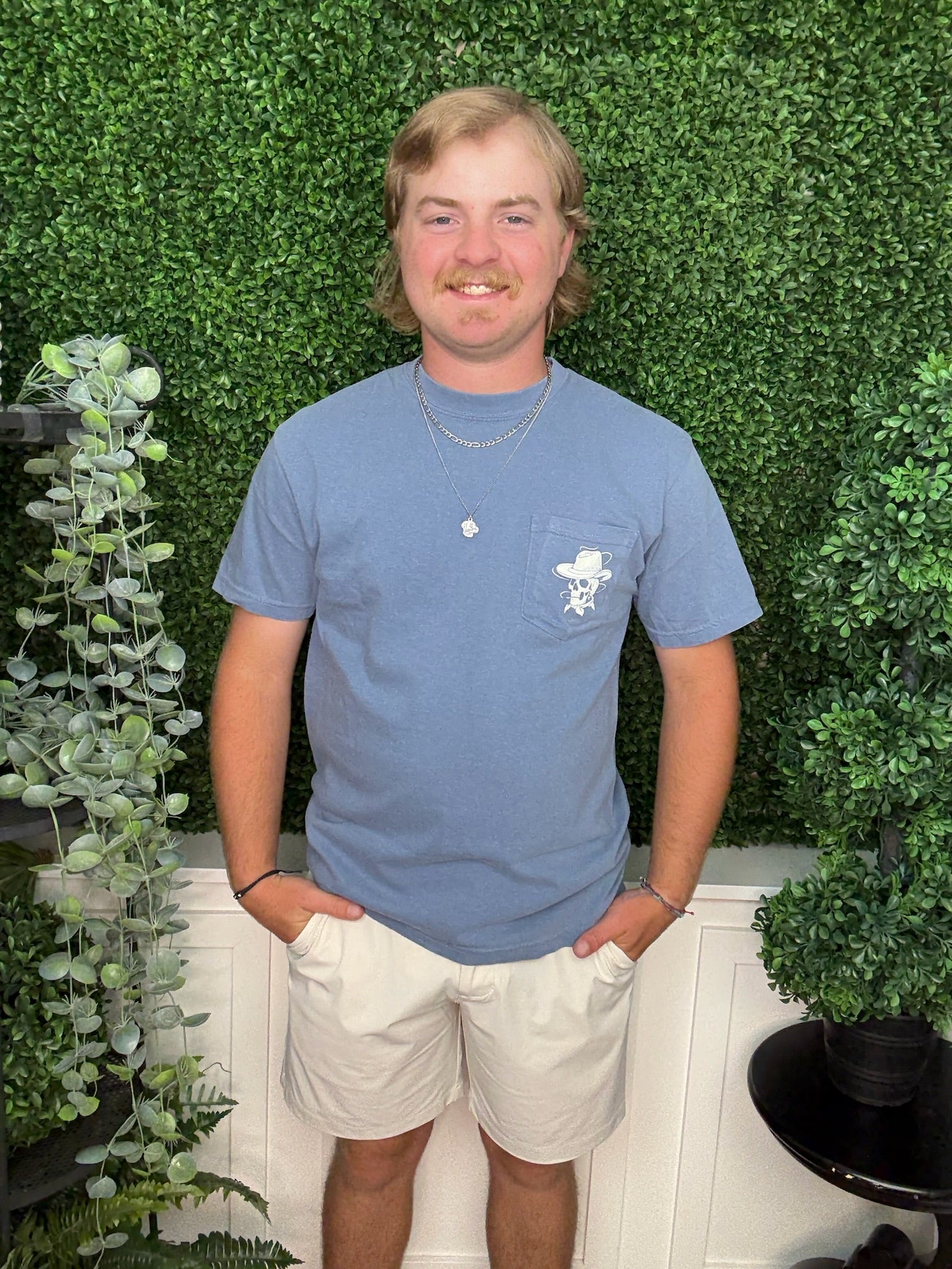 THE COWBOY SKULL POCKET TEE - BLUE JEAN