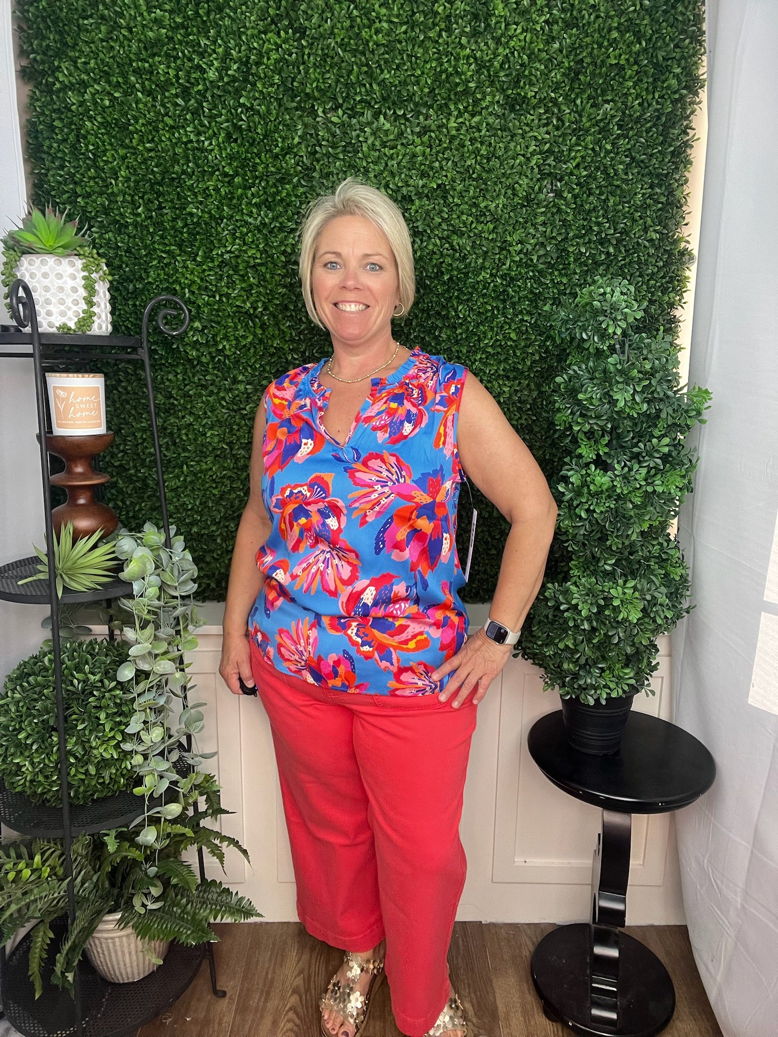 SLEEVELESS BLOUSE W/NECK FRILL - TURKISH SEA