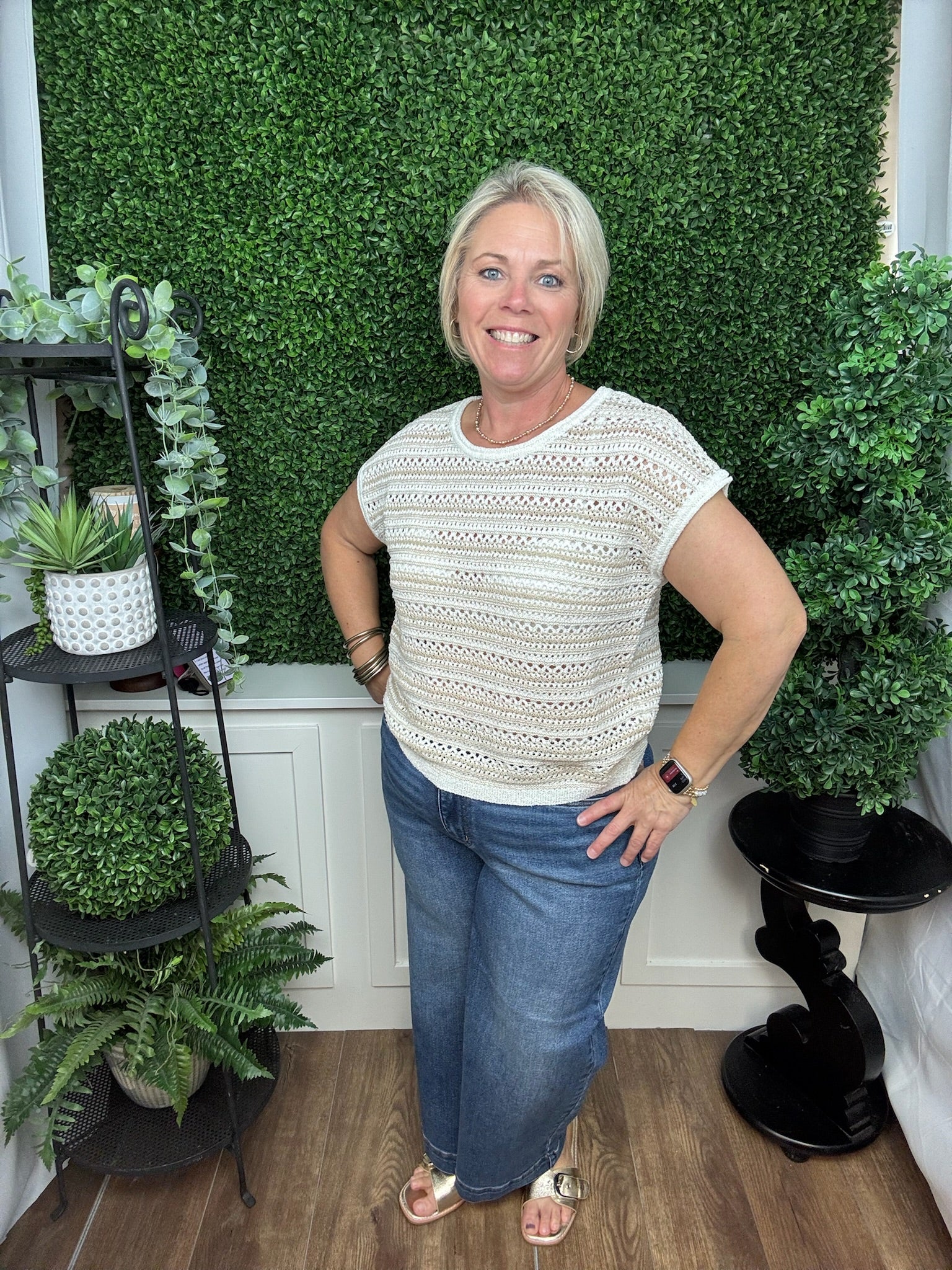 WOVEN SLEEVELESS KNIT TOP - NATURAL