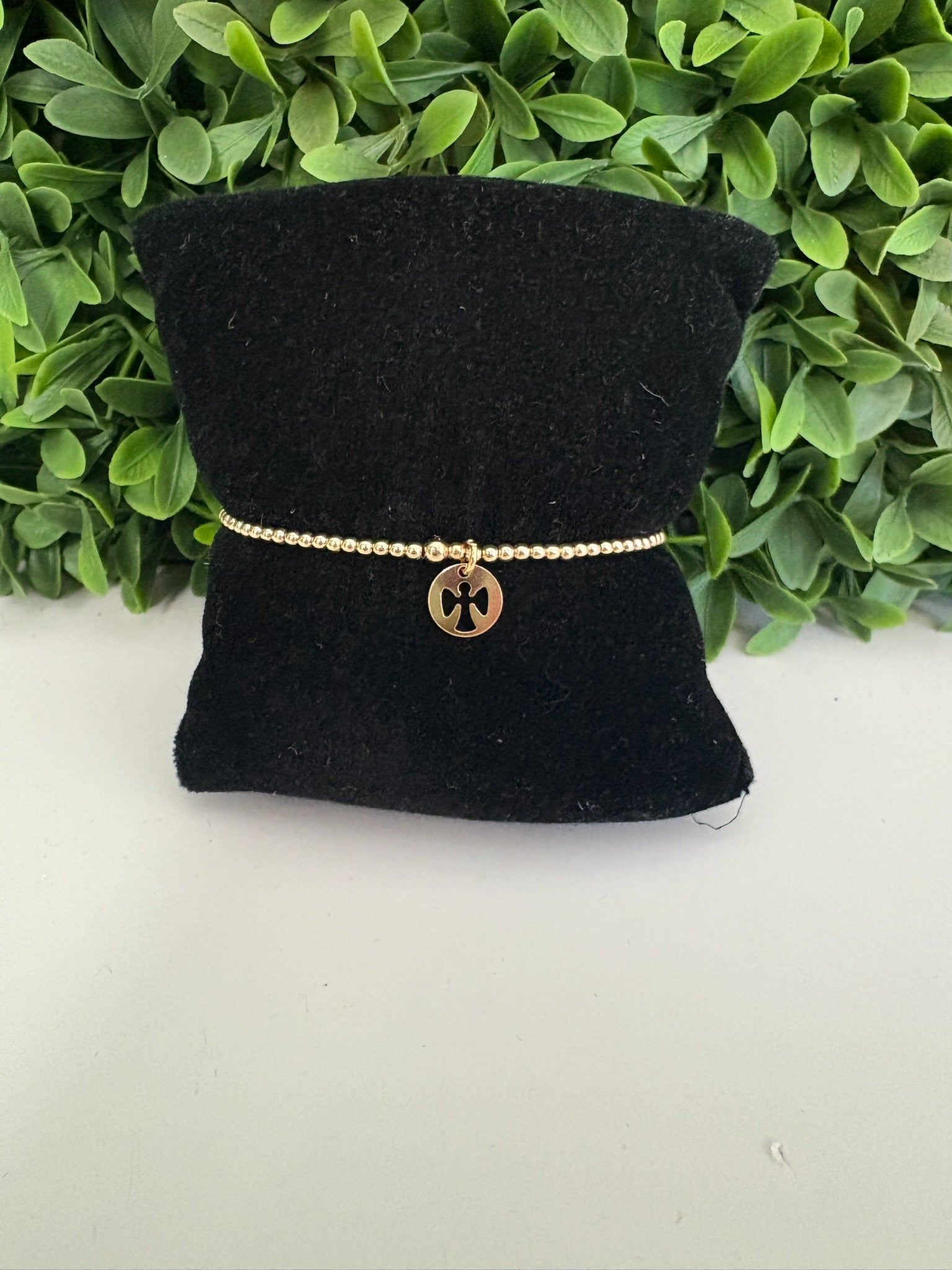 EGIRL CLASSIC GOLD 2MM BEAD BRACELET - GUARDIAN ANGEL SMALL GOLD DISC