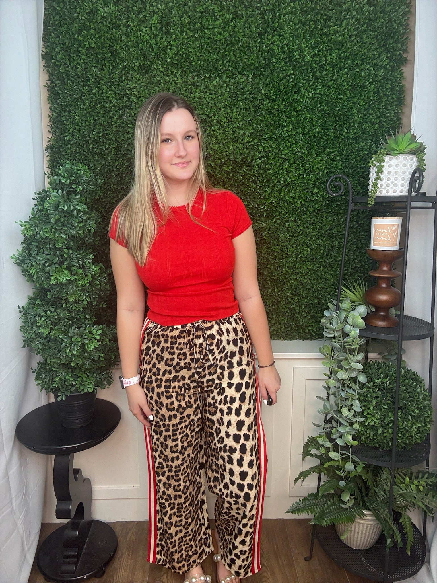 Brown Leopard Print Stripe Side Track Pants