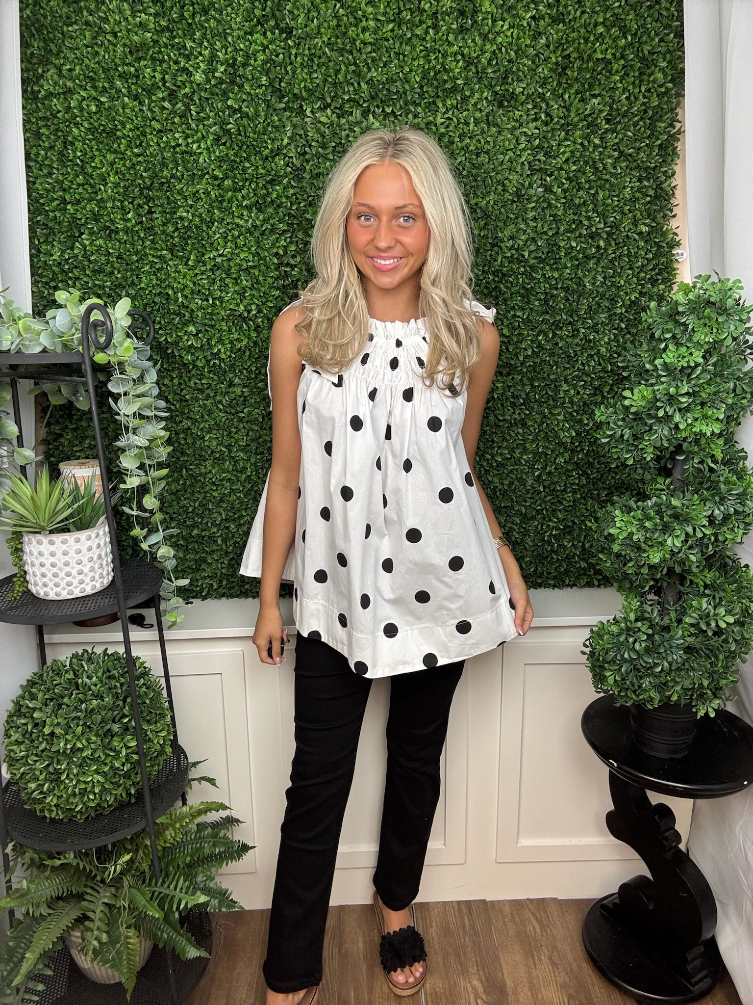 Sweet Dot Smocked Tie-Shoulder Dress