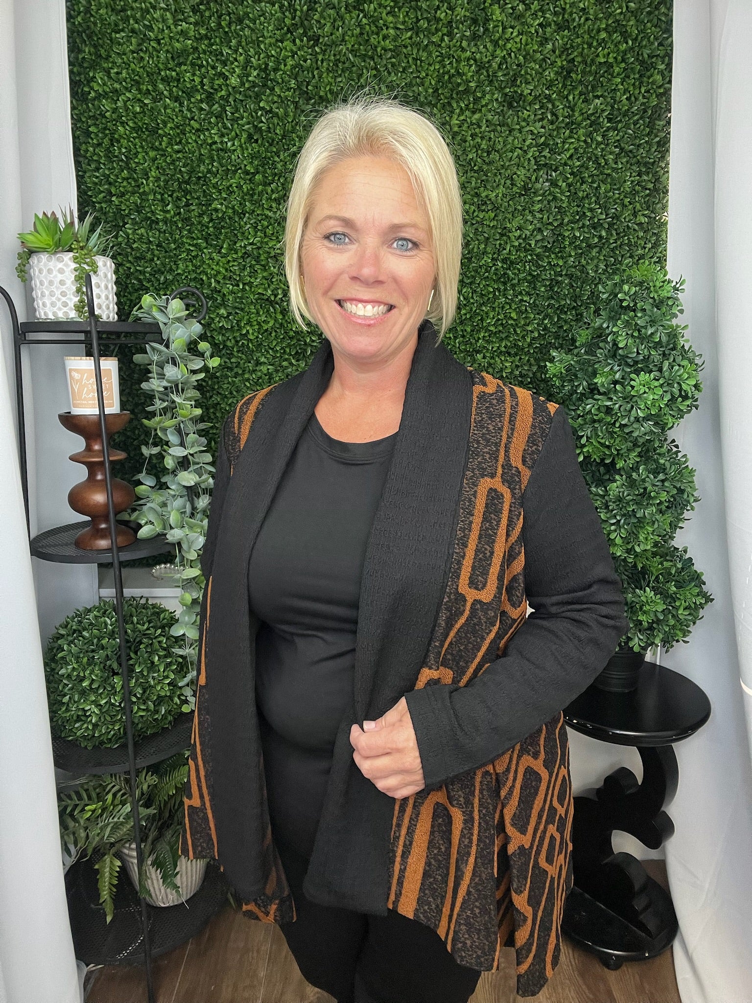 KNIT OPEN FRONT CARDIGAN JACKET 3/4 SLEEVES - BLACK