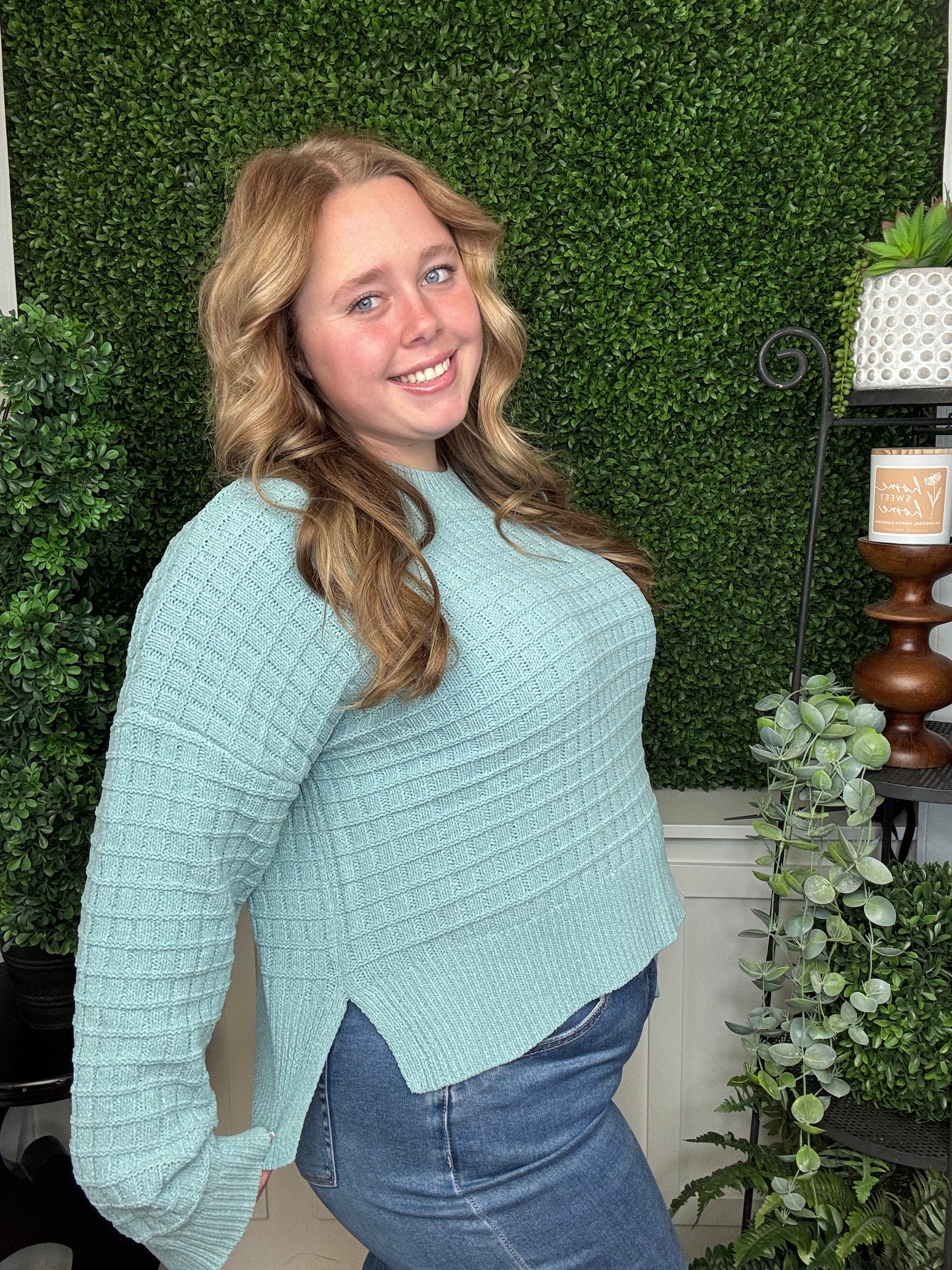 OVERSIZED SOLID CASUAL KNIT SWEATER TOP - SAGE