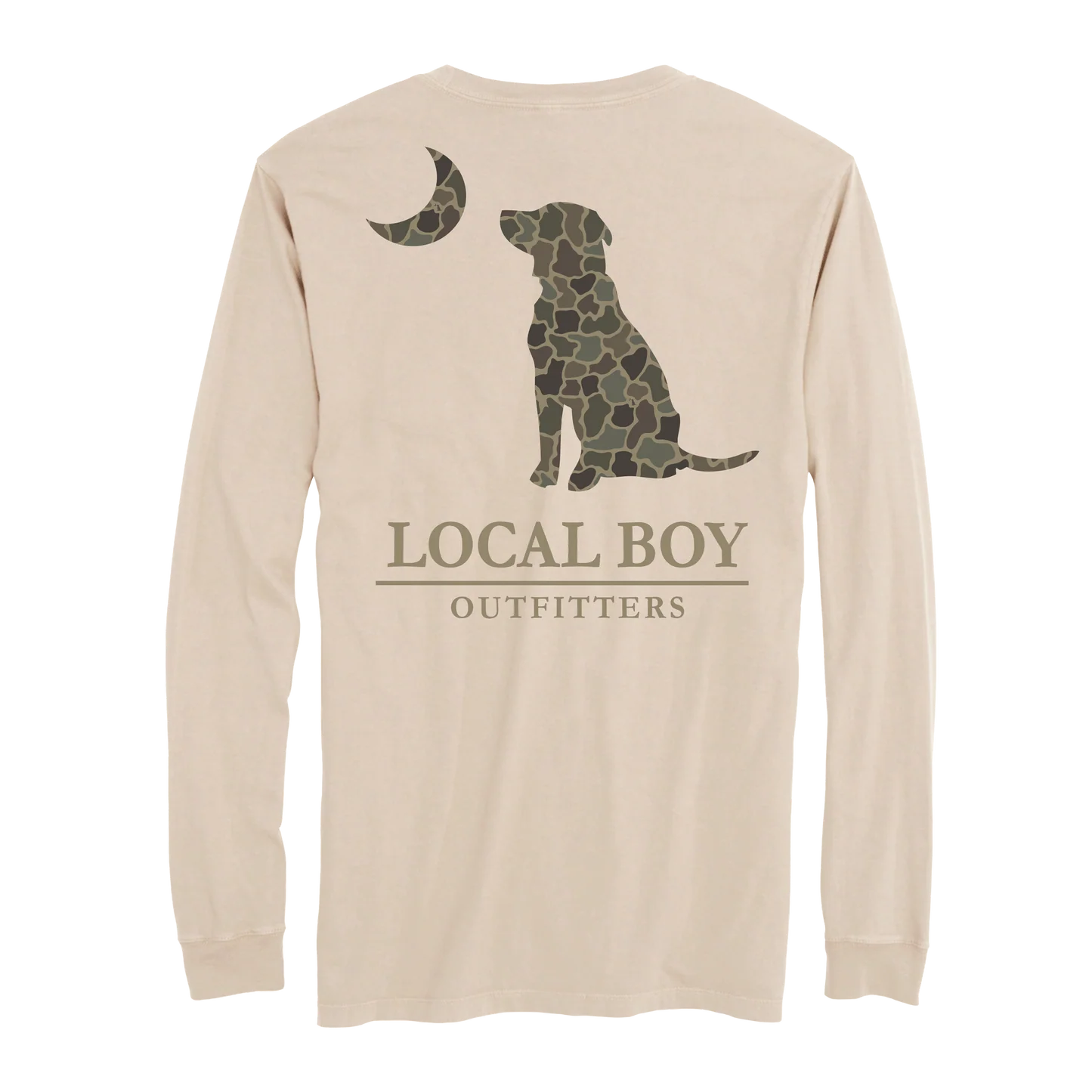 YOUTH - BRUSH CAMO DOG & MOON LS TEE - LATTE