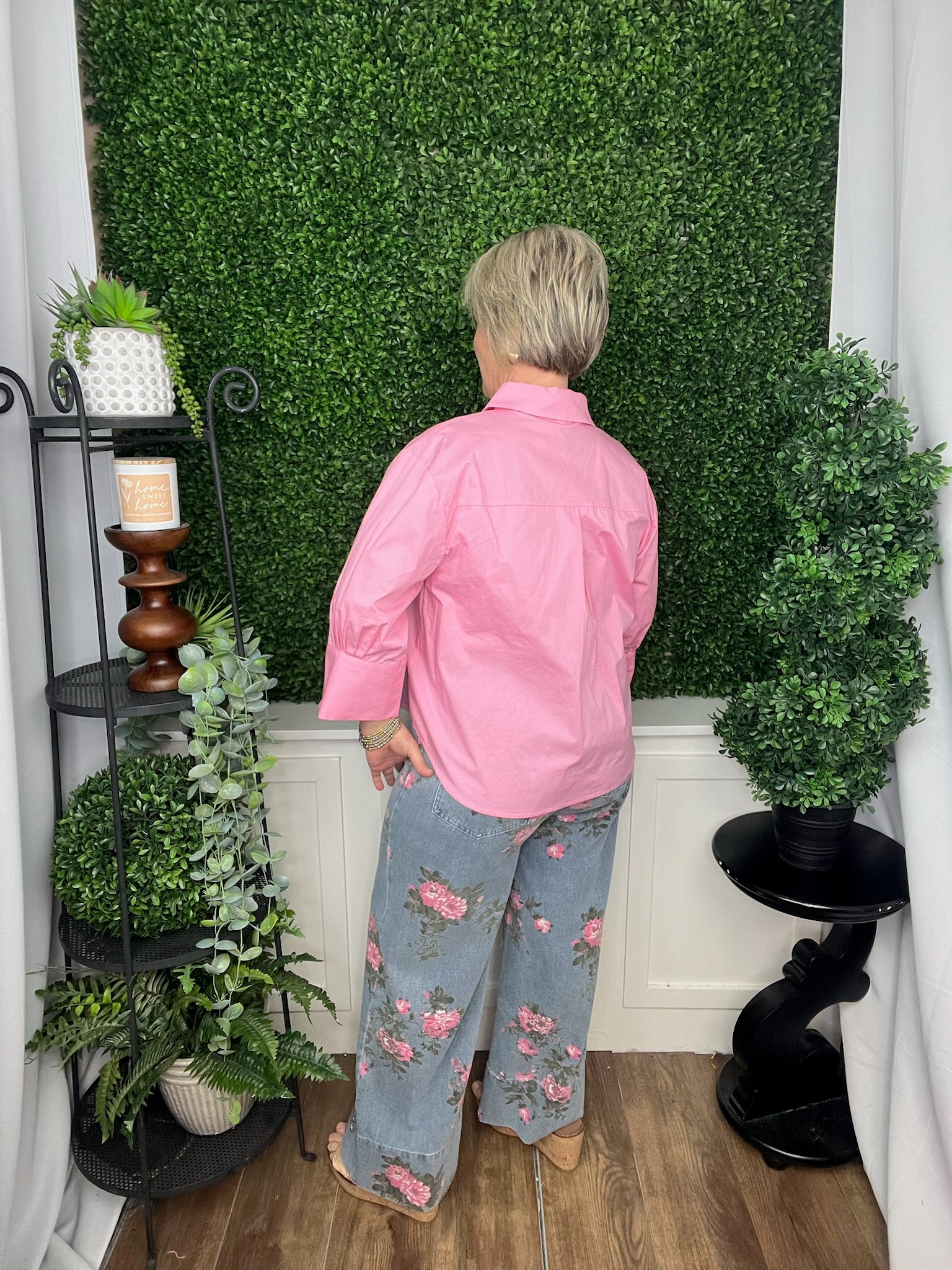 WIDE LEG PANT LT BLUE WITH FLOWERS