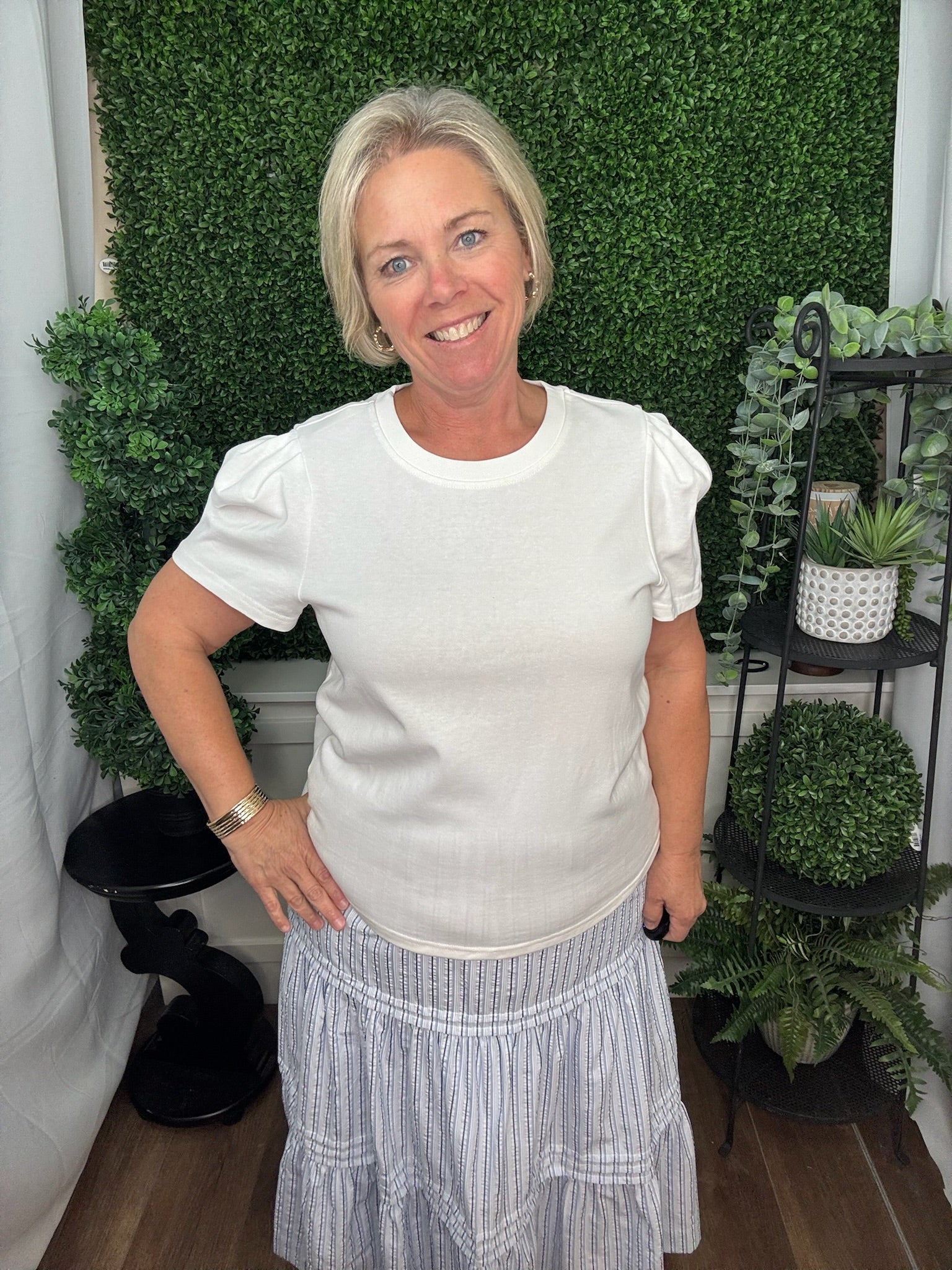 PLEAT SLEEVE TEE LARSSA WHITE