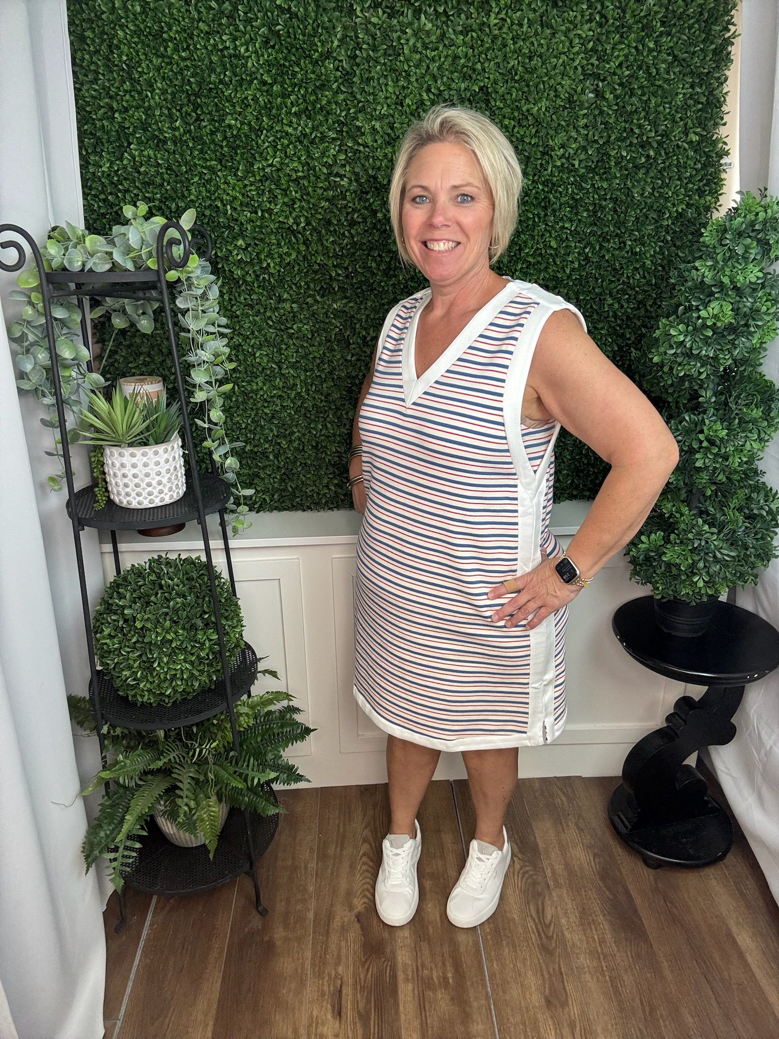 Classic Stripe V-Neck Sleeveless Dress