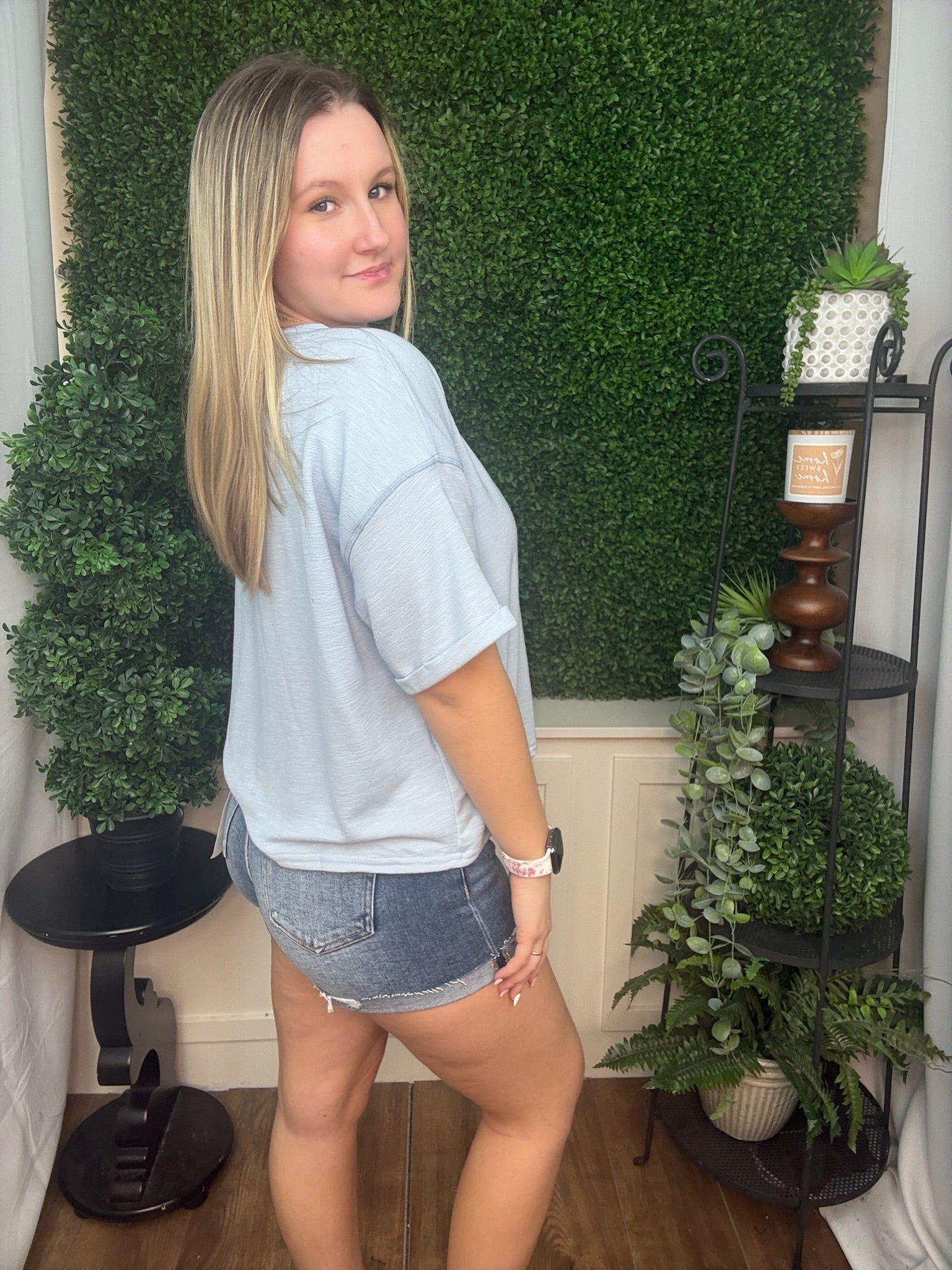 Medium Wash Cuffed Frayed Hem Denim Shorts