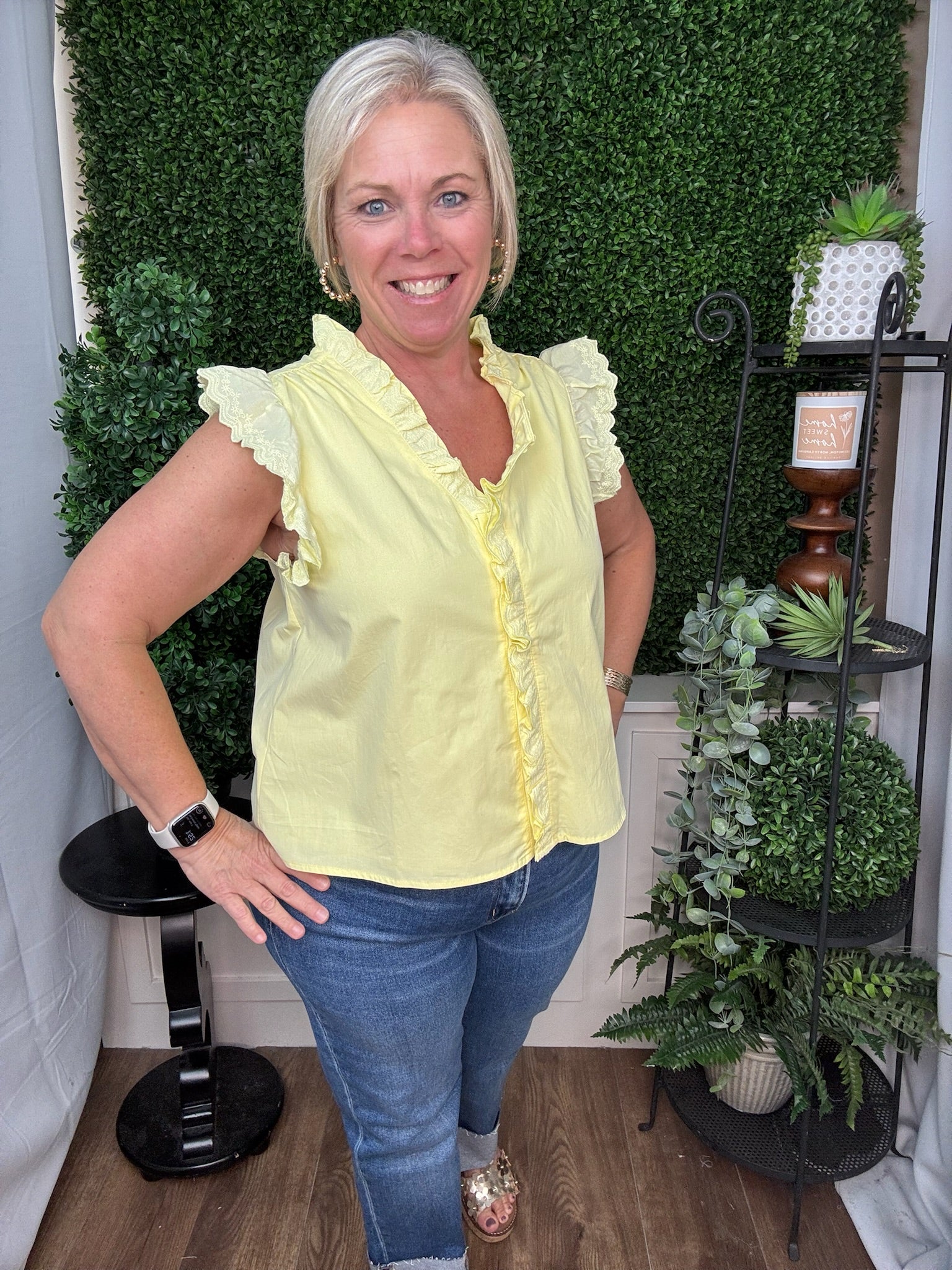 Ruffle Trim Sleeveless Blouse