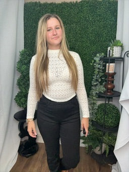 STRIPE FLORAL JACQUARD MOCKNECK LS TOP