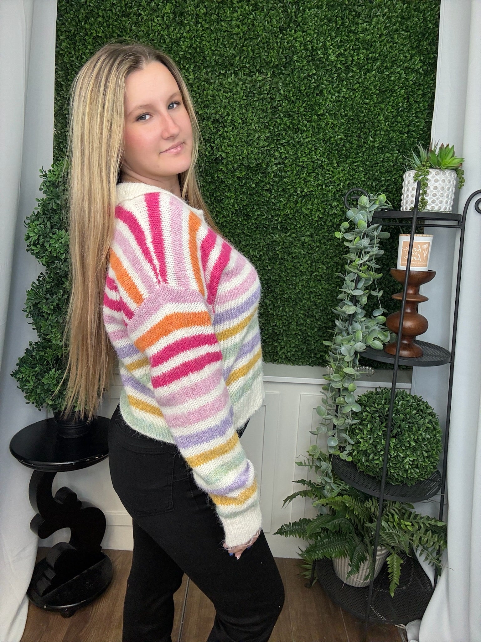 MULTI COLOR STRIPED SWEATER TOP - PINK/BLUSH MULTI