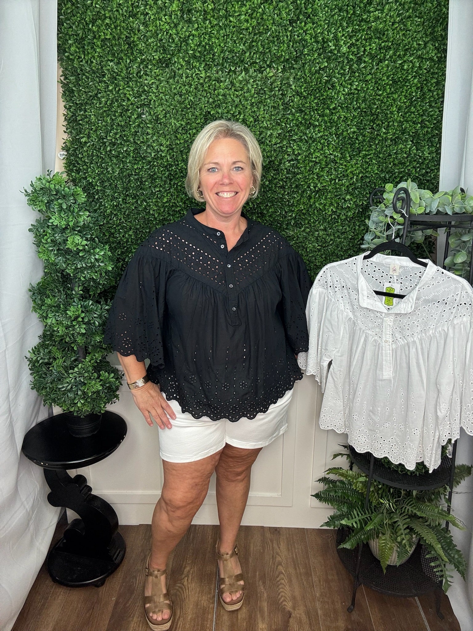 Relaxed Fit Scalloped Eyelet Embroidered Top