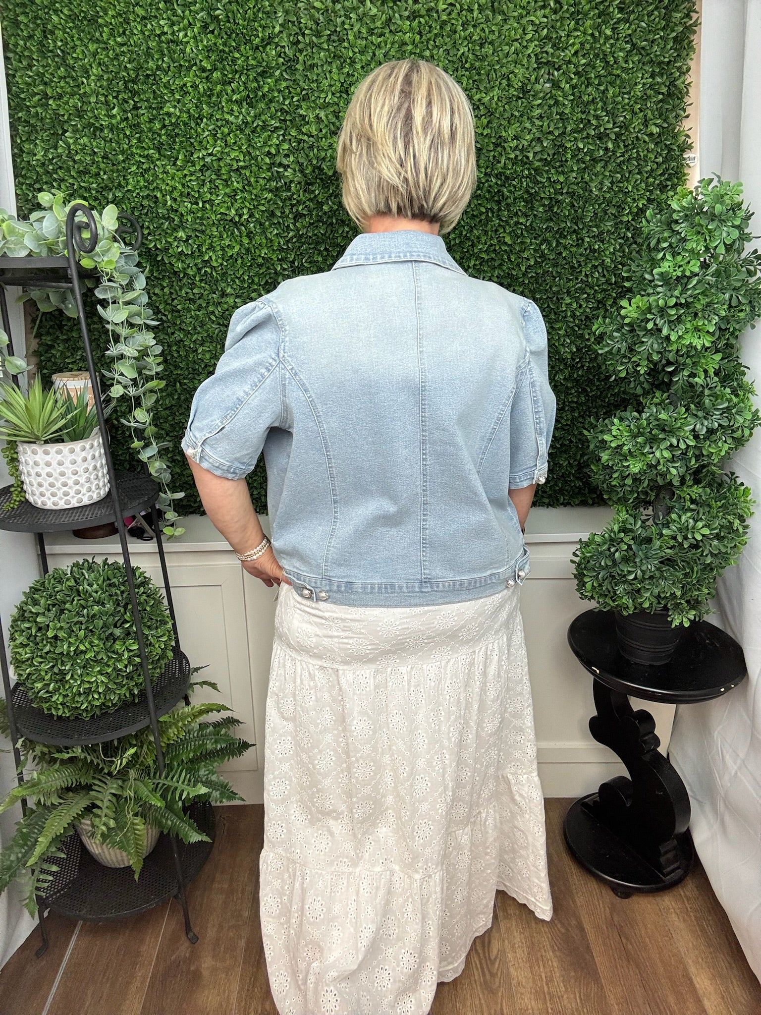 SHORT SLEEVE DENIM JACKET W/NOVELTY BUTTONS