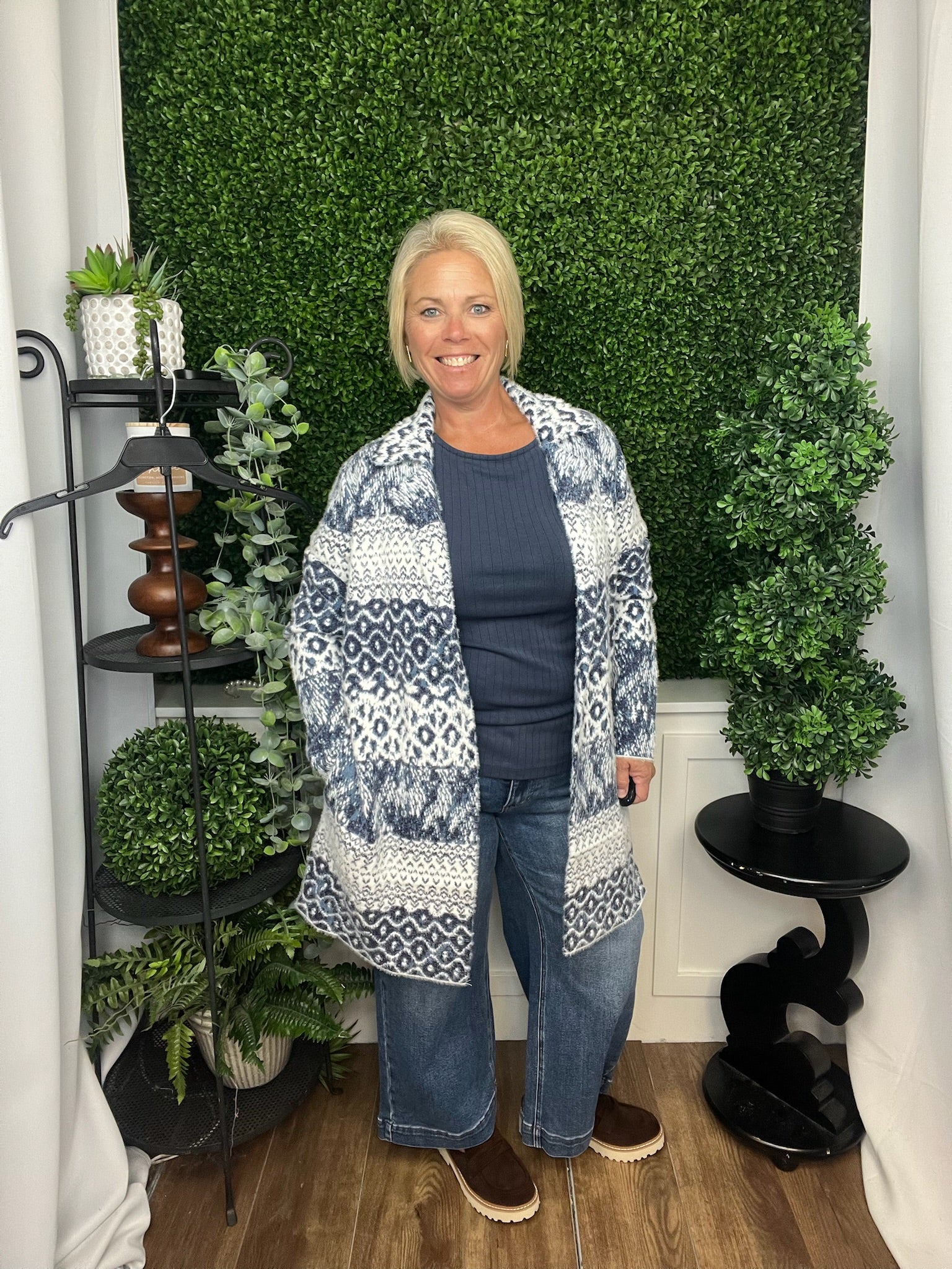 LONG SLEEVE OPEN FRONT SWEATER COAT NAVY SLUB MIX