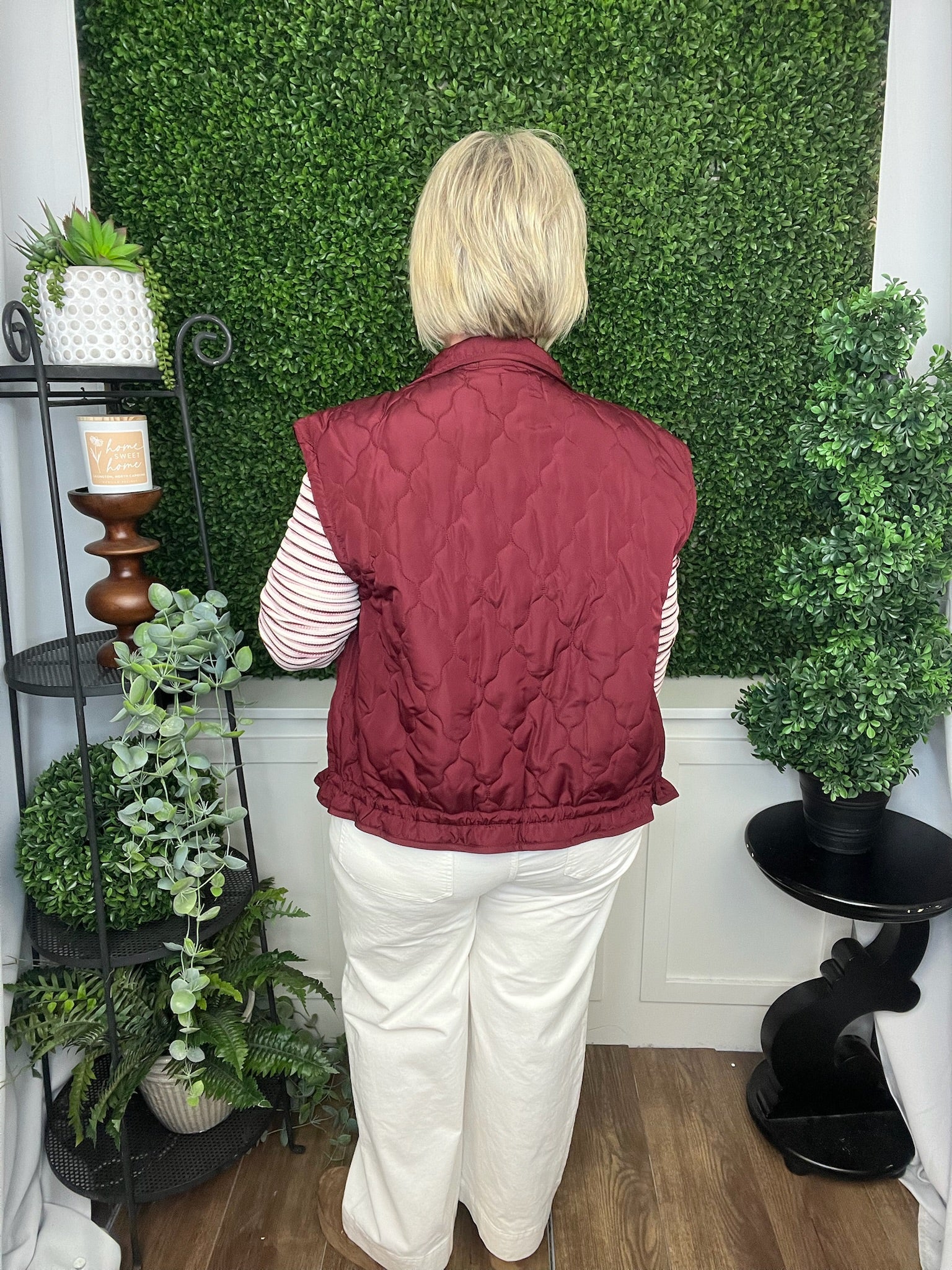 TIE DETAIL SNAP DOWN QUILTED PUFFER VEST