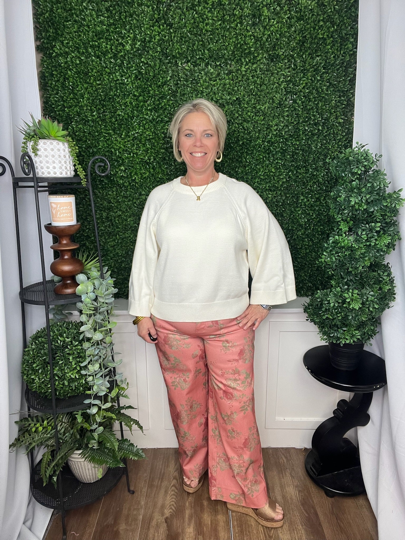 WIDE LEG CAPRI PANT FLORAL PINK