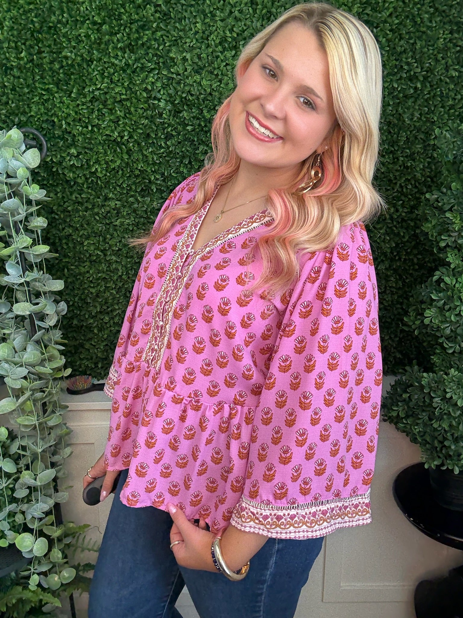 TOP MONROE FLORAL FOULARD PINK