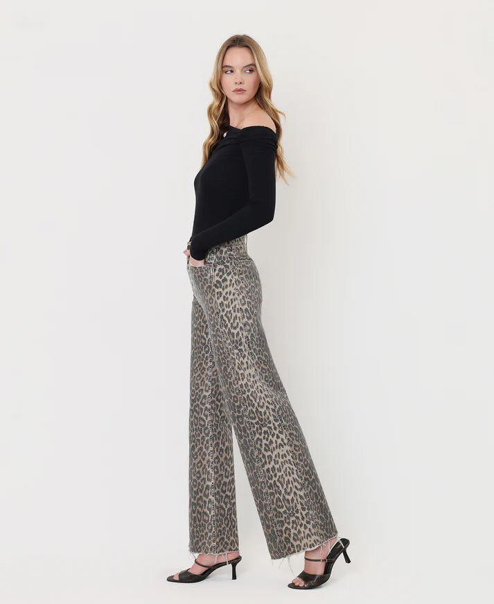 High Rise Crop Wide Leg With Leopard Print Open Pack