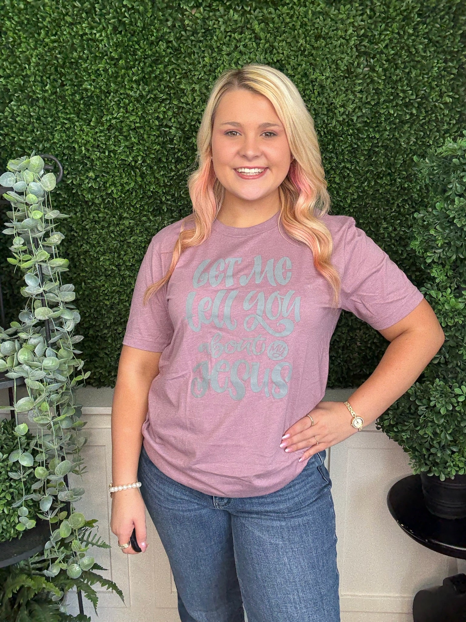 LET ME TELL YOU ABOUT MY JESUS SS - LIGHT PLUM