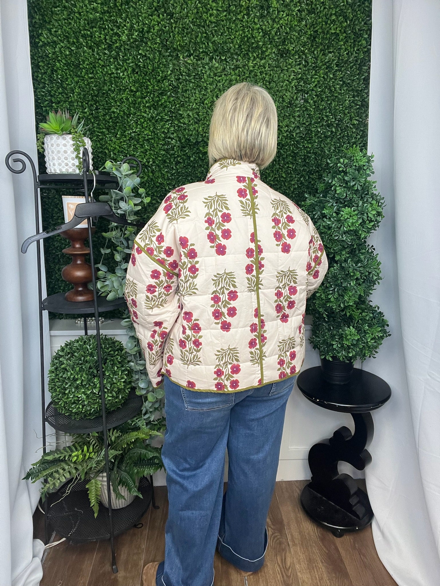BOTANICAL QUILTED JACKET - RED ECRU