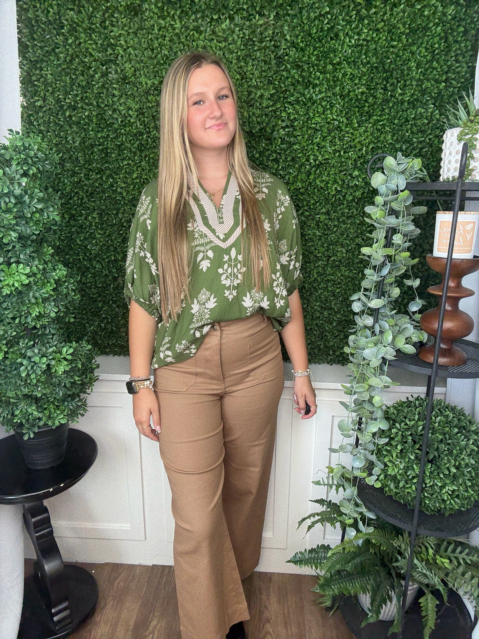 BUBBLE SLV BLOUSE - OLIVE