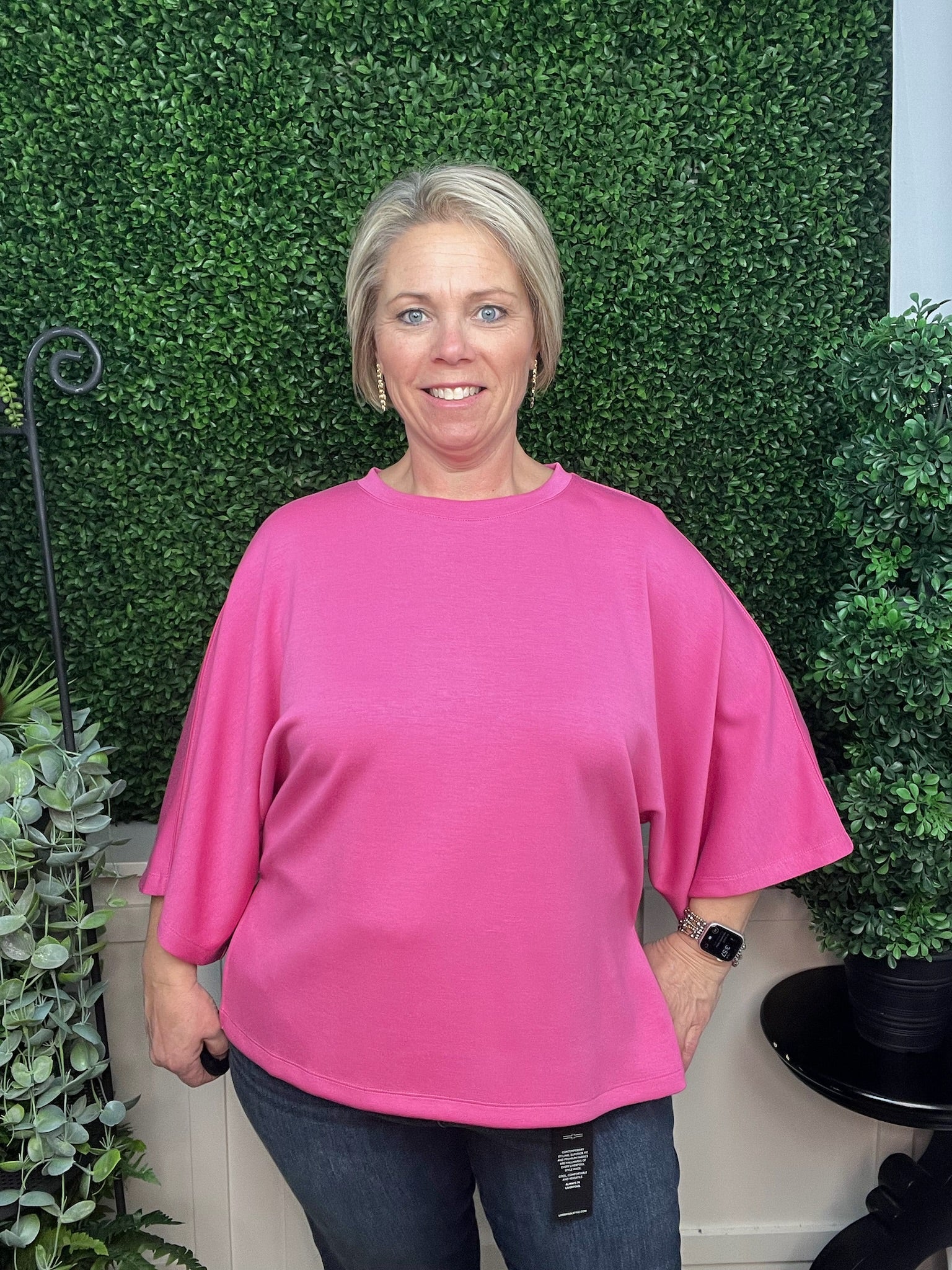 PINK 3/4 SLEEVE CREW NECK TOP